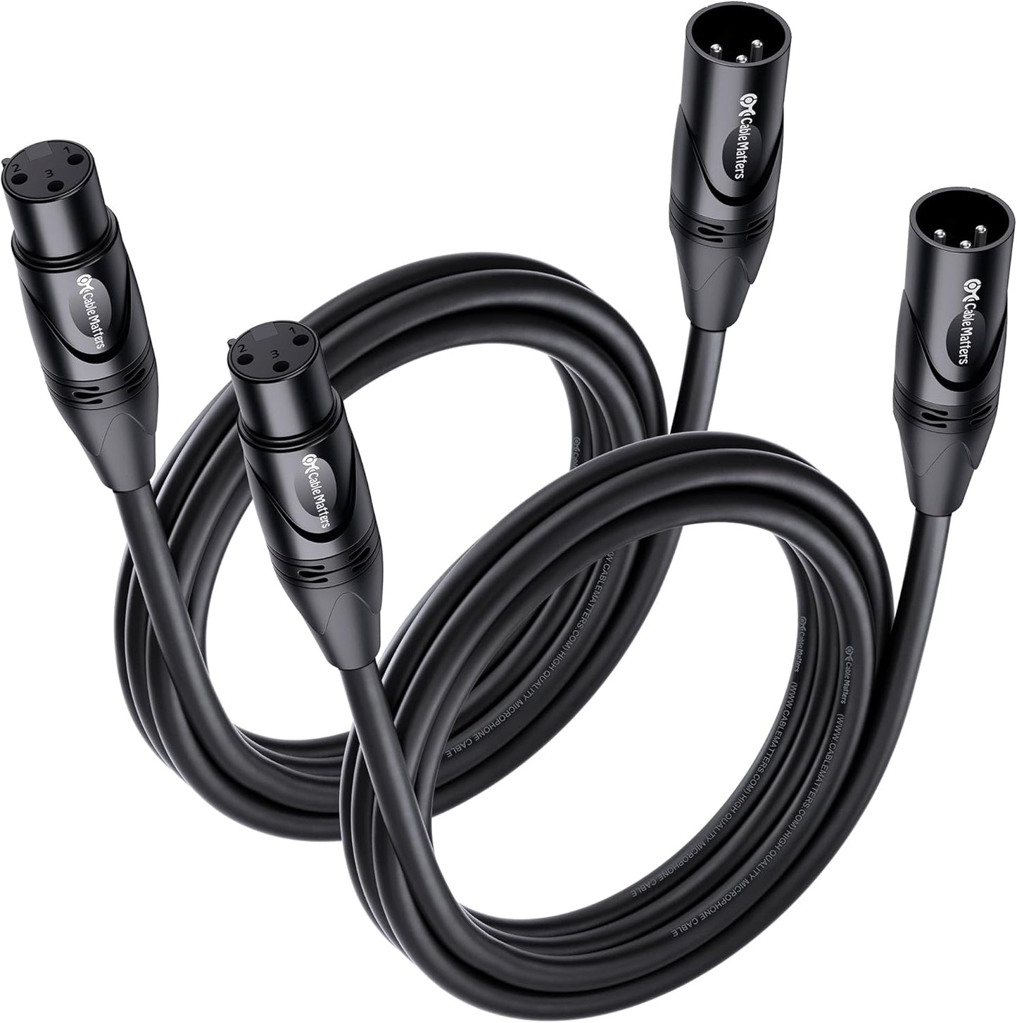 Cable Matters 2-Pack Premium XLR to XLR Cables - 6ft, Male to Female Microphone Cable, Oxygen-Free Copper (OFC) Mic Cord, Black