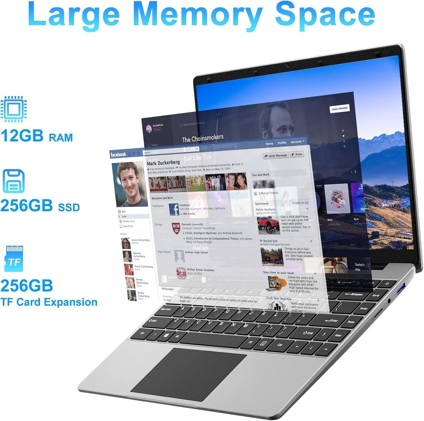 jumper Laptop, 12GB LPDDR4 RAM, 256GB SSD ROM, 14 Inch 1080p FHD IPS Screen, Windows 11 Laptops Computer with Celeron 4-Core Processor, UHD Graphics 600, 2 Stereo Speaker, Lightweight, Portable.