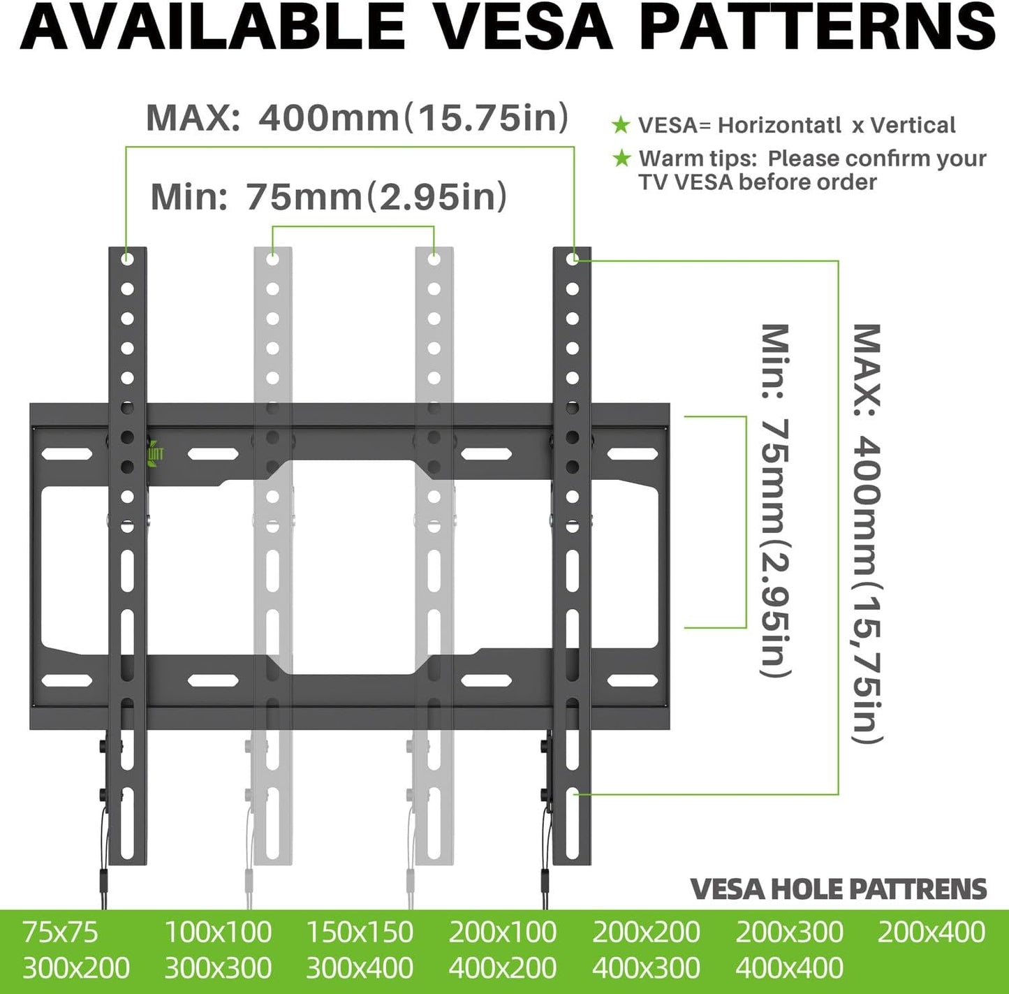 USX MOUNT Fixed TV Wall Mount with Low Profile for Most 26-60" Flat Screen TVs, Wall Mount TV Bracket with VESA Up to 400x400mm and 99lbs Loading, TV Mount Fits 8", 16" Wood Studs XFM090