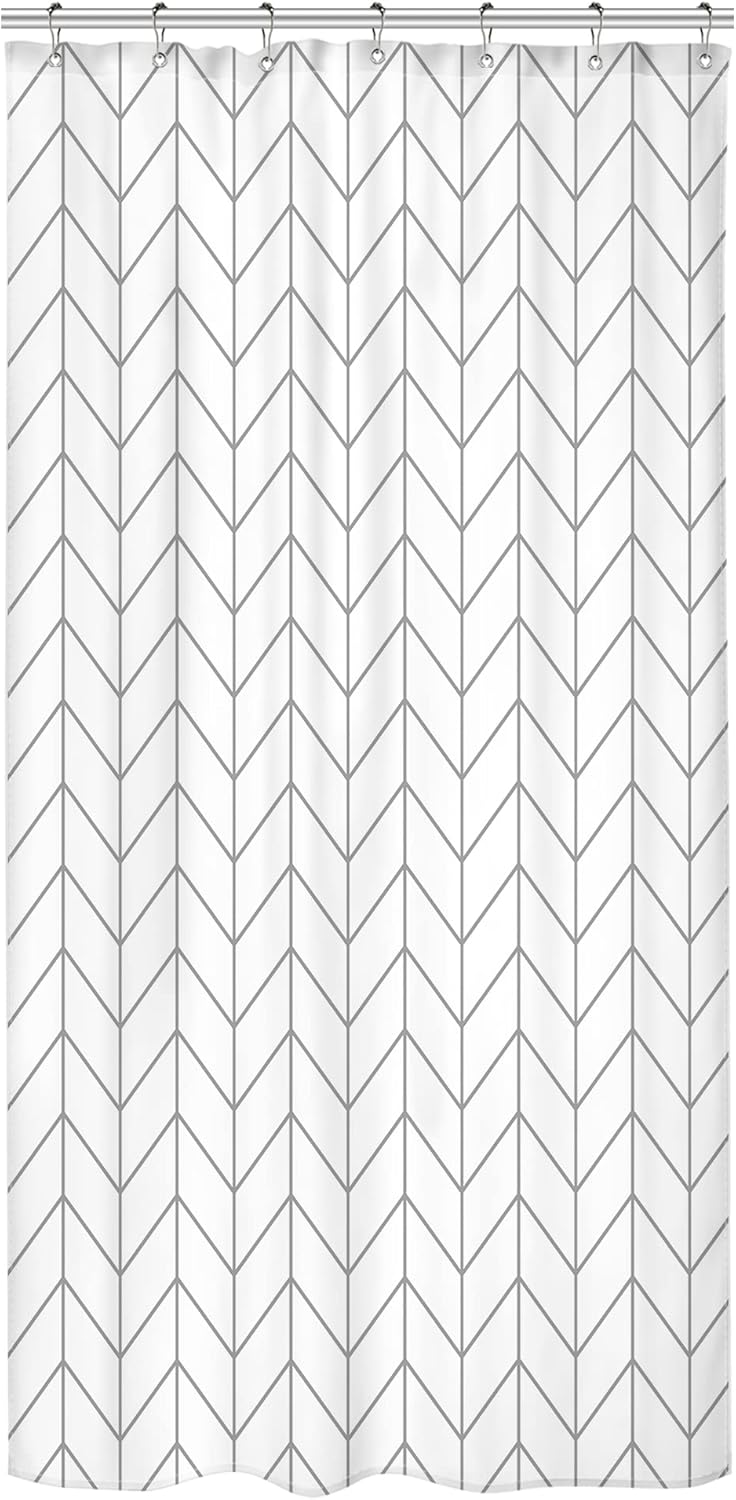 Riyidecor Stall Small RV Gray White Grey Bathroom Shower Curtain Liner 36Wx72H Inch Half Single Narrow Walkin Standing Little Size Dorm Chevron Herringbone Geometric Tiny Fabric Polyester Waterproof