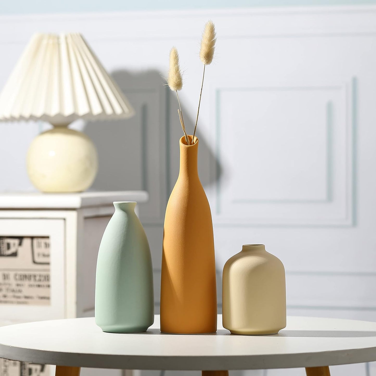 Vases Home Decor, Modern Farmhouse Decor Vase Set of 3, Small Flower Vases for Table, Living Room Vase, Book Shelf Vases for Decor, Bookshelf Decor Vase and Entryway, Ceramic Vase