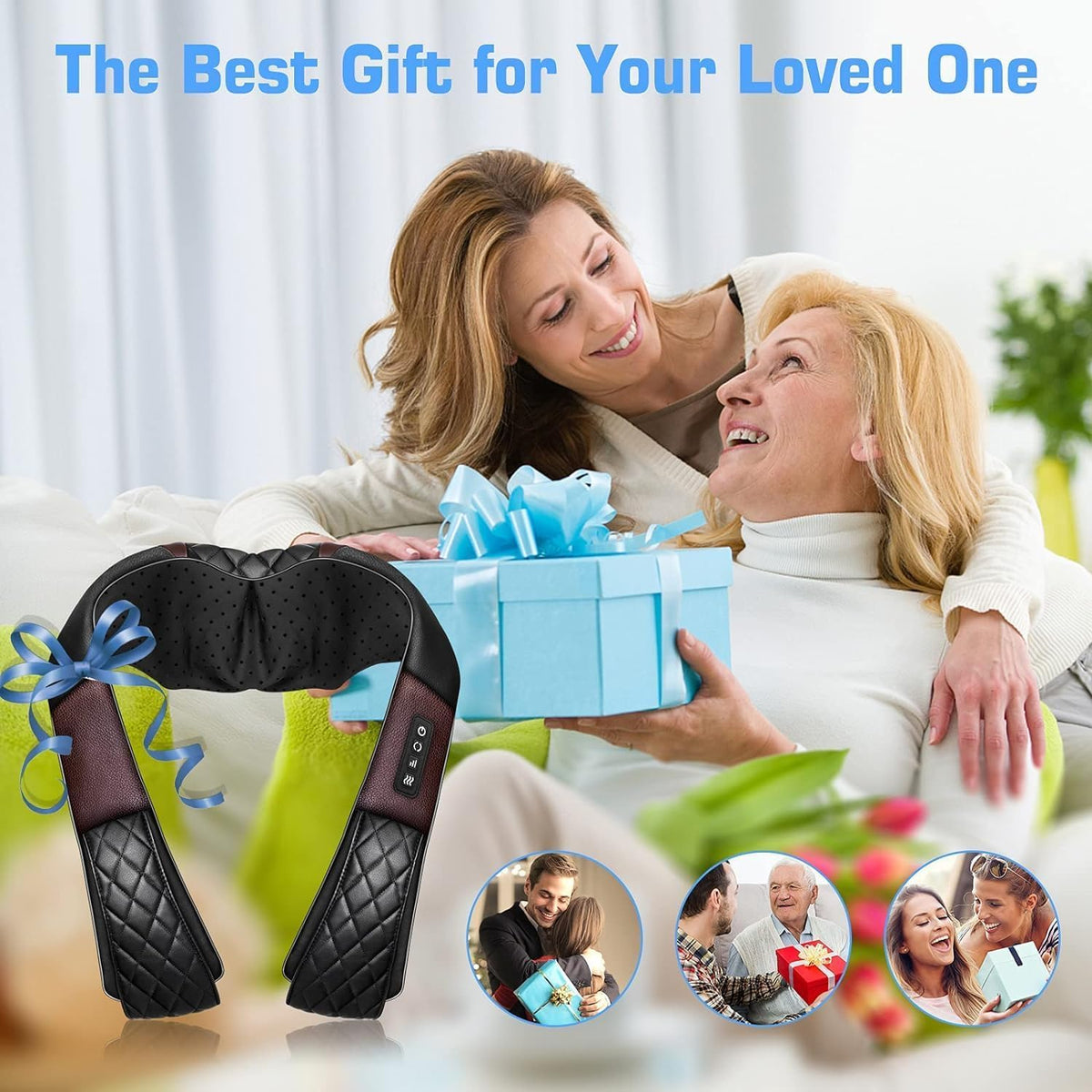 Neck Massager with Heat, Shiatsu Back Neck and Shoulder Massager - Gifts for Women/men/Mom/Dad - Electric Deeper Tissue 4D Kneading Massage, Use at Home, Office, Car - PuriLite