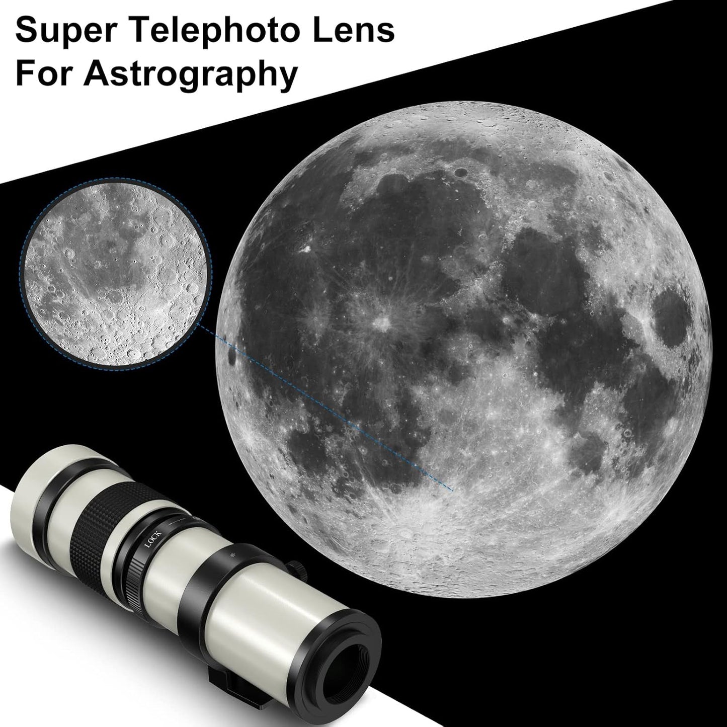 EF/EF-S 420-800mm F8.3 Telephoto Zoom Lens(MF) + T-Mount Adapter for Canon EOS Rebel T8i/T7i/T7/T6i/T5/T3i/T2i/XSi/SL3/SL2/T100/90D/80D/70D/50D/5D Mark IV/6D II/7D II/1D X III II-DSLR Cameras Lenses