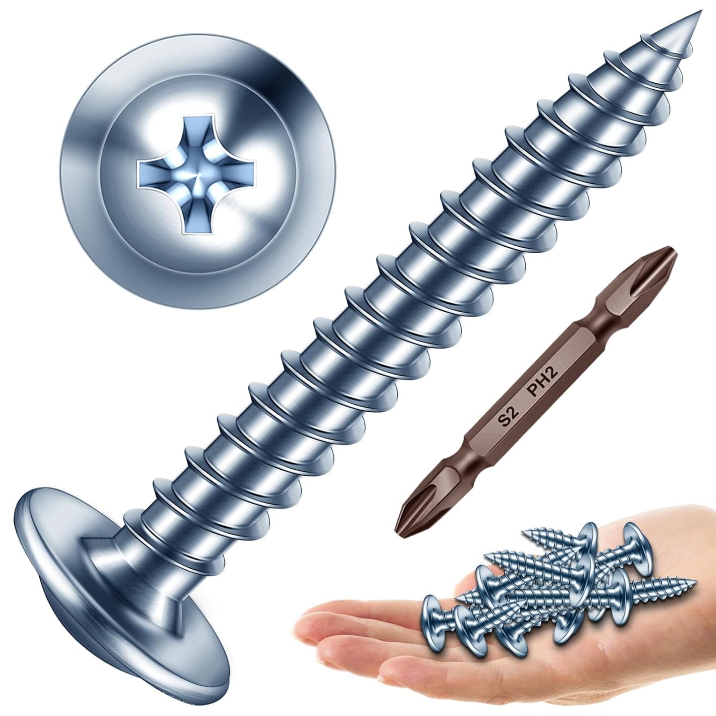 150Pcs #8 × 2" Black Screws for Wood, Phillips Truss Head Wood Screws, Quick Metal Self Tapping, Zinc Plated Steel, Truss Head Screws by Mywish