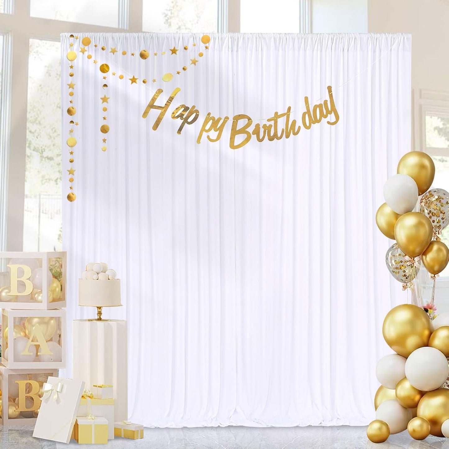 10.6x10Ft White Backdrop Curtain Parties Photo Curtains Backdrop Drapes Fabric for Wedding Birthday Baby Shower Decorations