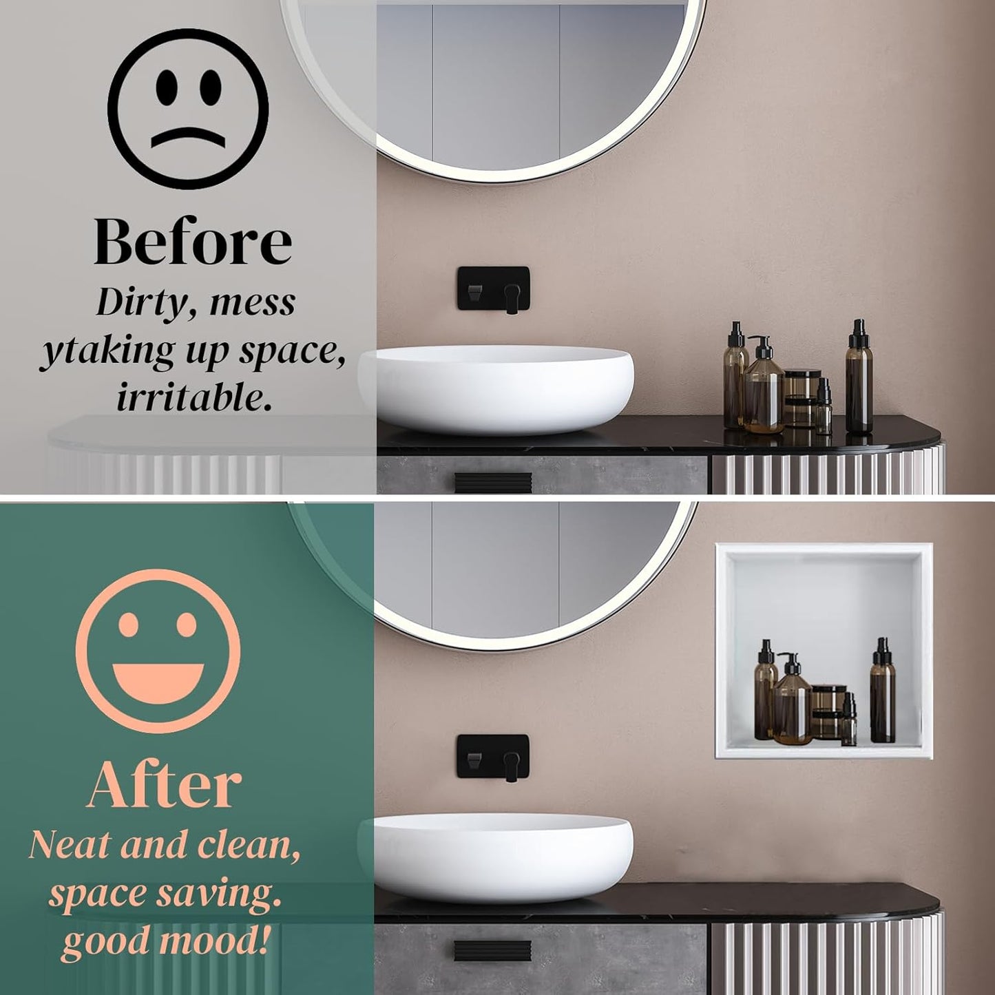 BLYLUND Shower Niche 12" x 24" NO Tile Needed,Matte Black Double Shelf Organizer, Square Corners Wall-Inserted Niche Recessed Shower Shelf Modern Soap Niche for Bathroom