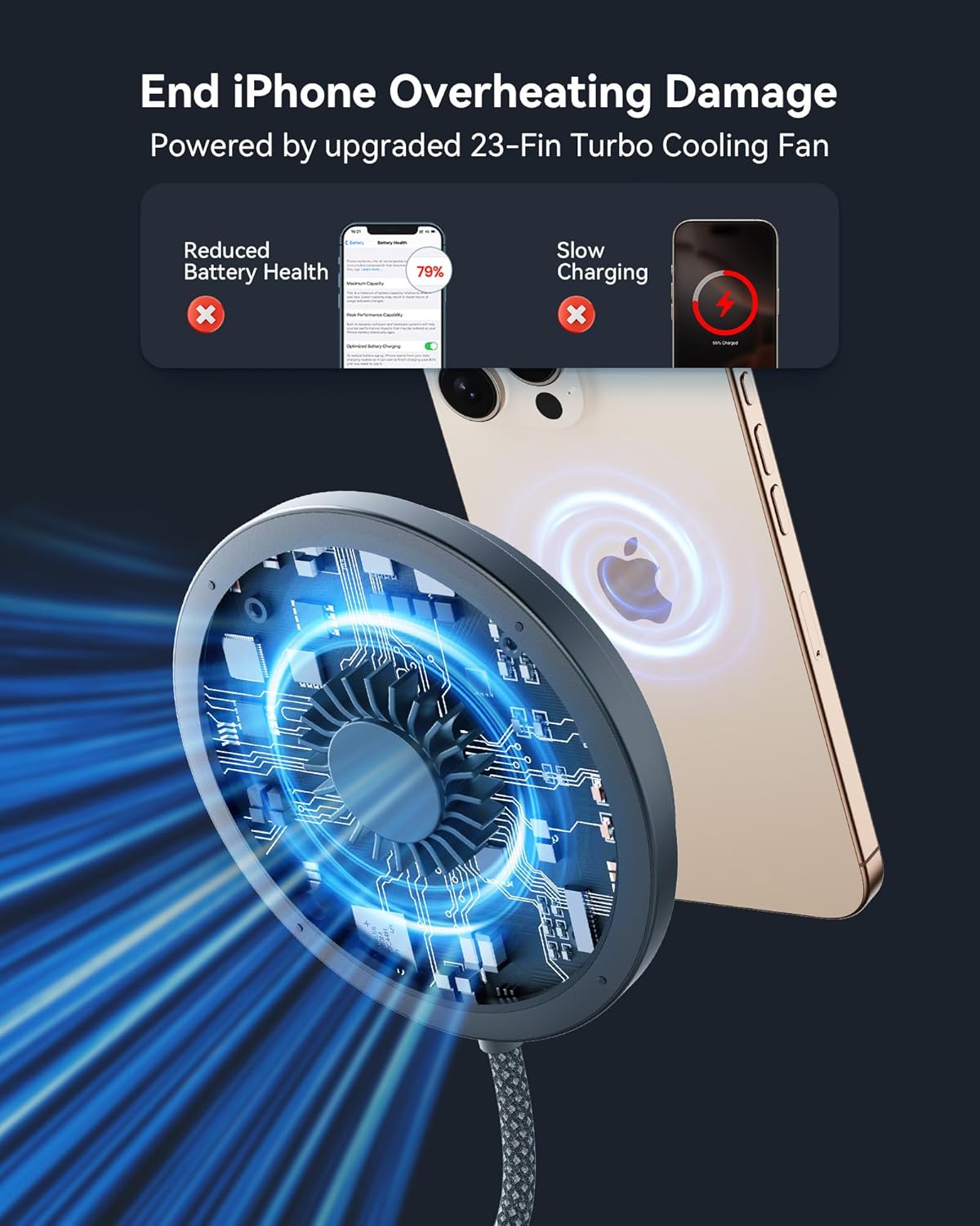 INIU Wireless Charger, 15W Fast Charging Magnetic Wireless Charger Stand, Travel Essential Wireless Charging Station with Sleep-Friendly Adaptive Light, for iPhone 16/15/14/13/12 Series, Airpods