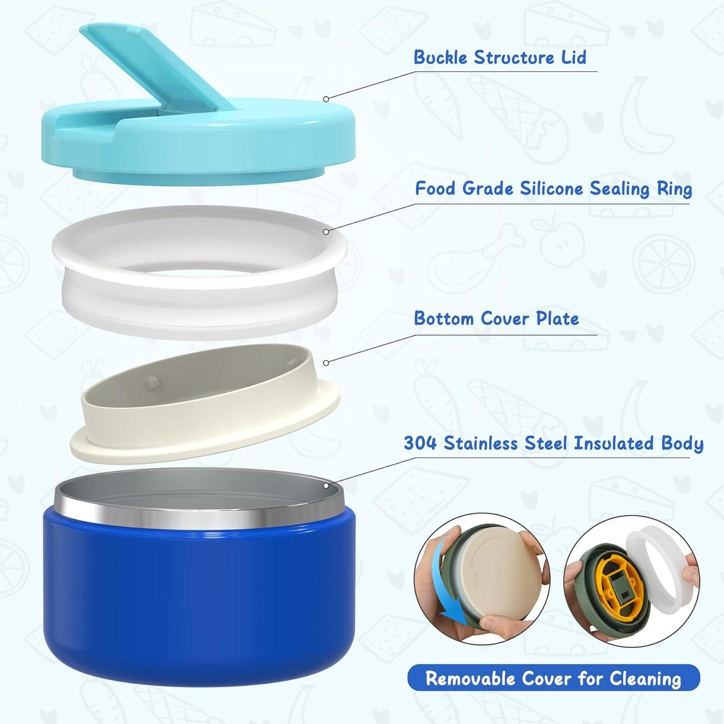 Bento Lunch Box for Kid with 7oz Soup Jar, Leak-Proof Lunch Box with Cutlery, 4-Compartments Lunch Container for School Outdoors Office