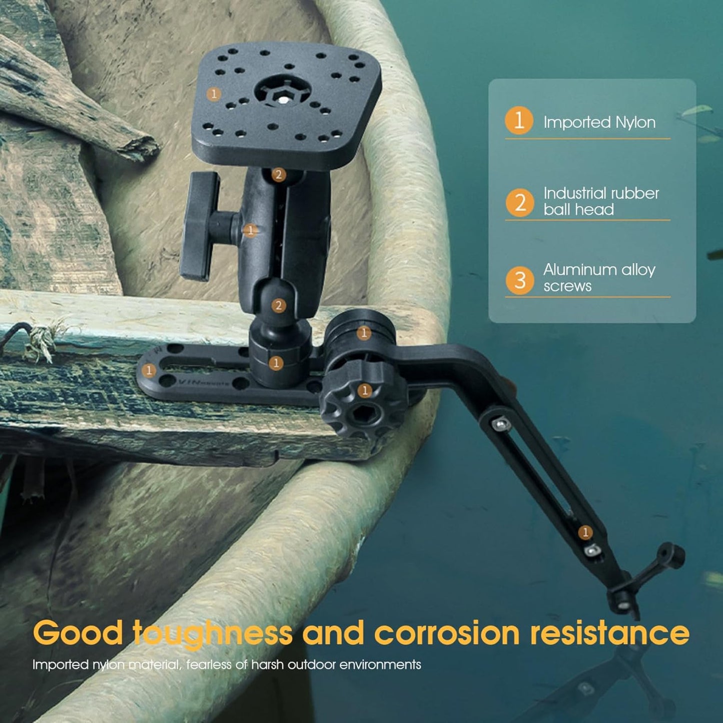 Kayak Fish Finder Mount 360° Adjustable 1.5" Ball Kayak Transducer Mount with Expandable Suspension Arm