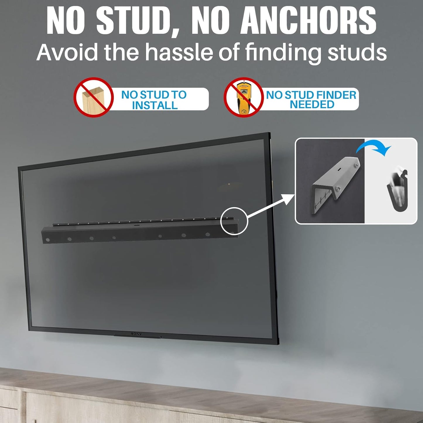 AENTGIU No Stud TV Wall Mount, Heavy Duty Drywall Wall Mount TV Bracket Hanger for 32-75 inch Flat Screen TVs, No Drill, No Anchors, Easy Install with All Hardware