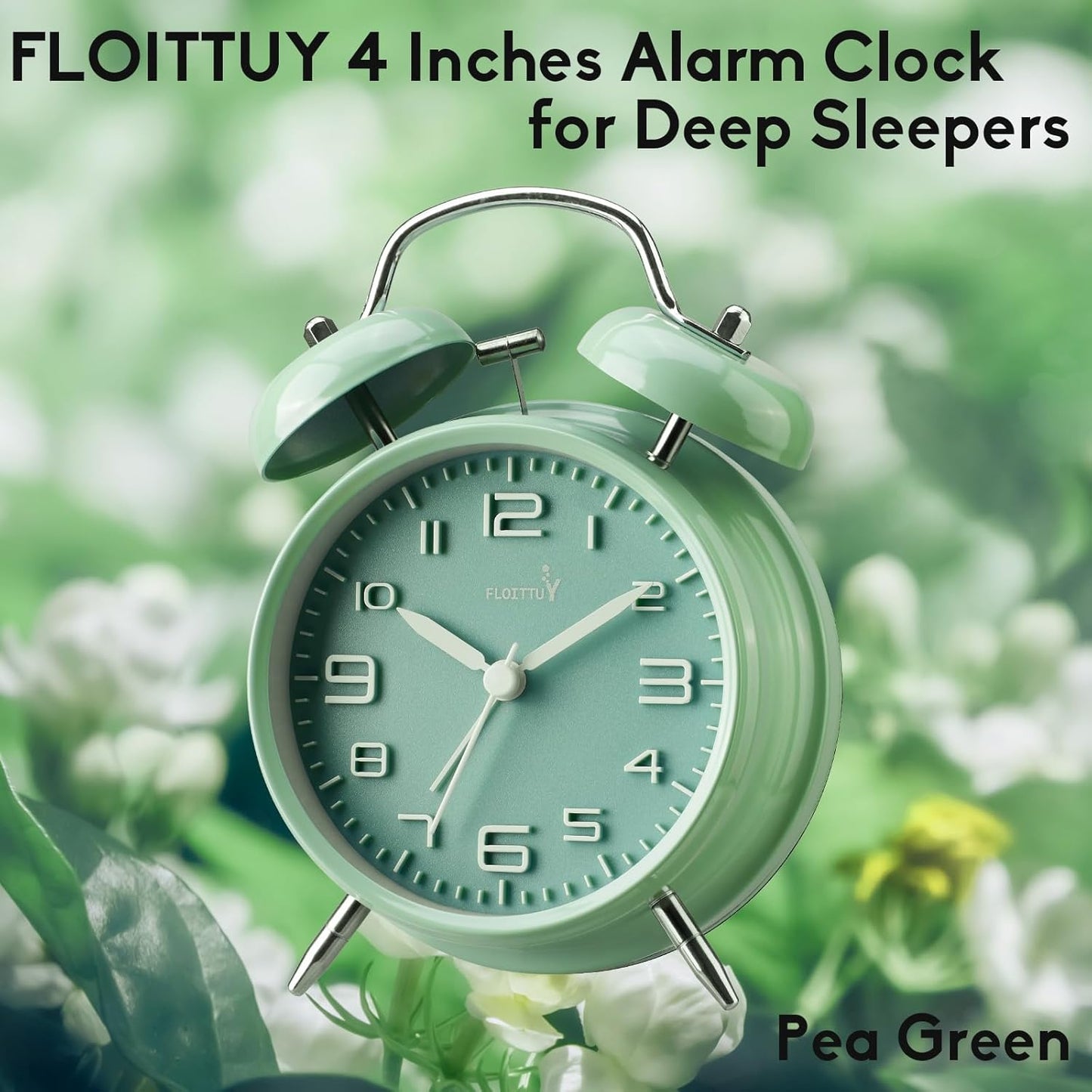 FLOITTUY (Loud Alarm for Deep Sleepers) 4'' Twin Bell Alarm Clock with Backlight for Bedroom and Home Decoration(Black)