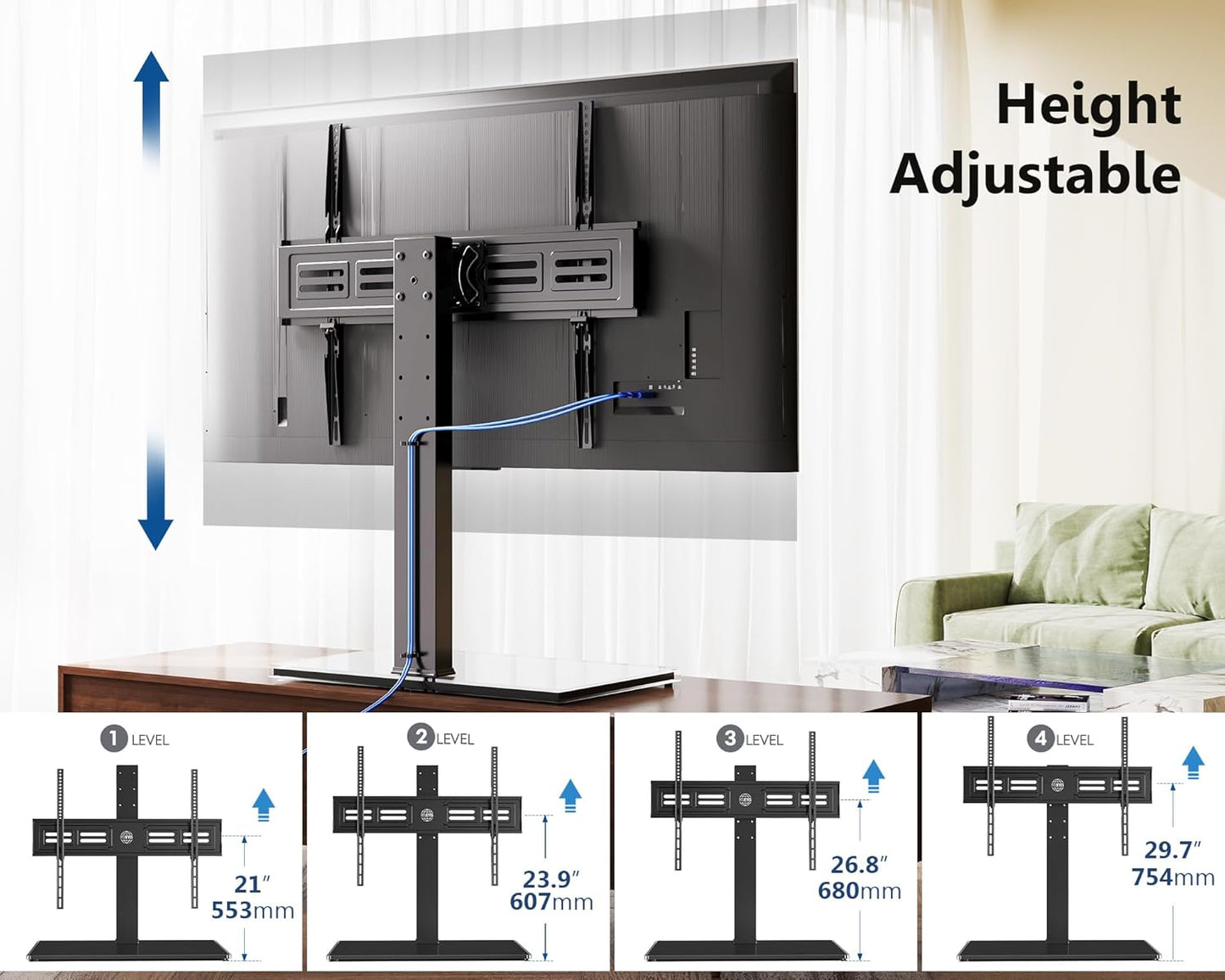 FITUEYES Universal TV Stand for 50-85 inch TVs | 44 Inch Tall Table Top TV Stand with 80° Swivel | Holds up to 143lbs | Max VESA 800x600mm | for Living Room