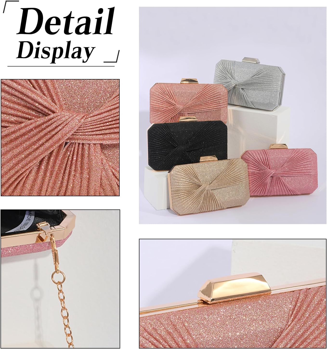 CORIOS Pleated Evening Bag Sparkly Sequin Clutch Bag for Women Sparkly Handbag Bridal Wedding Purse Elegant Crossbody Bag
