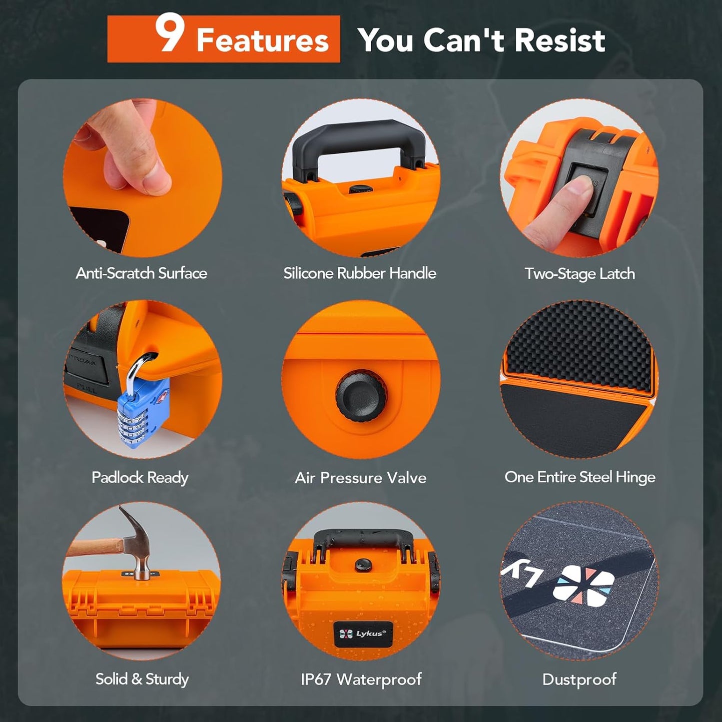 Lykus HC-4410 Waterproof Hard Case with Customizable Foam Insert, Interior Size 17.32x11.42x4.72 in, Suitable for up to 16" Laptop,Starlink Mini,Keyboard,Drill,Audio Mixer,mic,Flashlight,and More