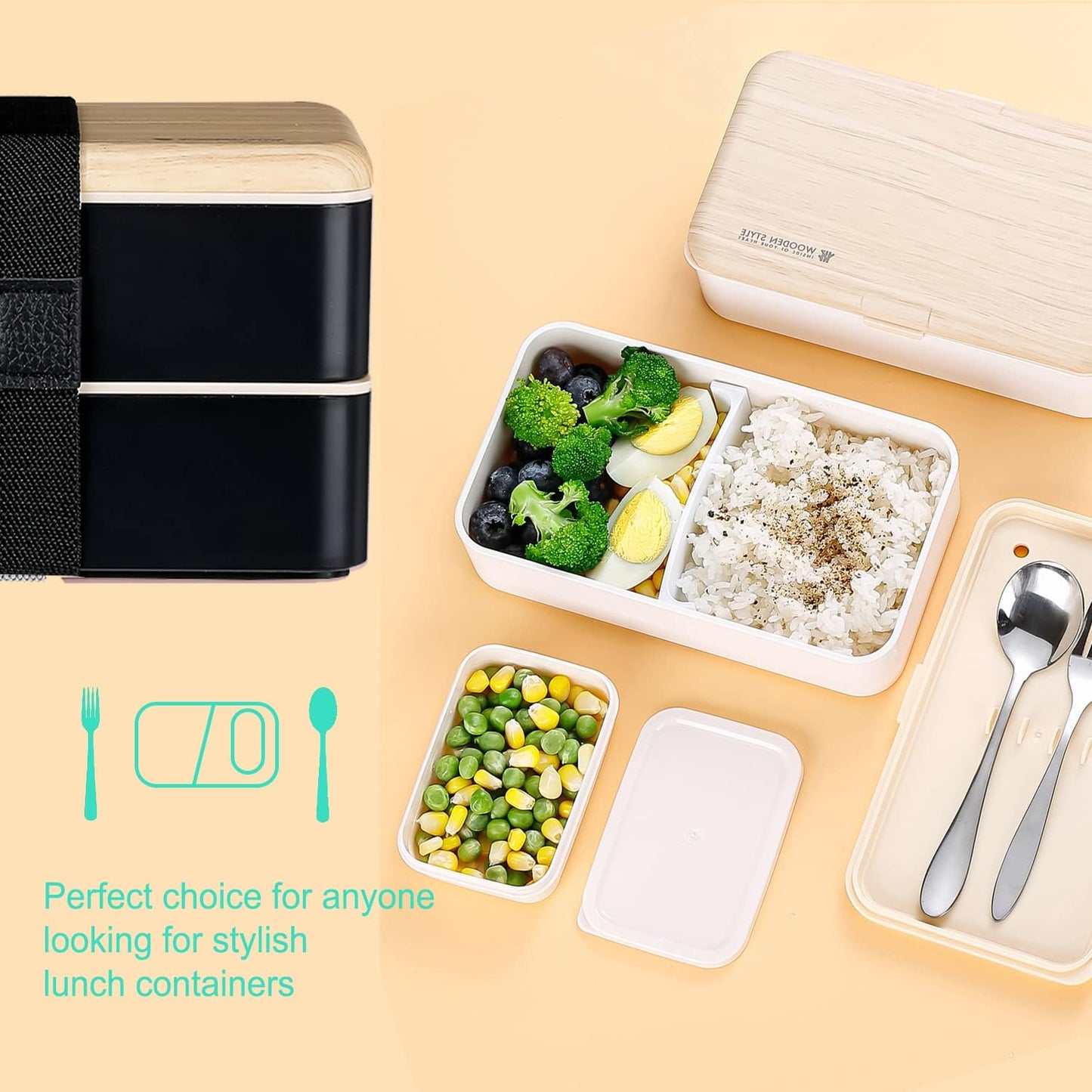 Original Bento Box Lunch Boxes Container Bundle Divider Japanese Style with Stainless Steel Utensils Spoon and Fork (Pink)