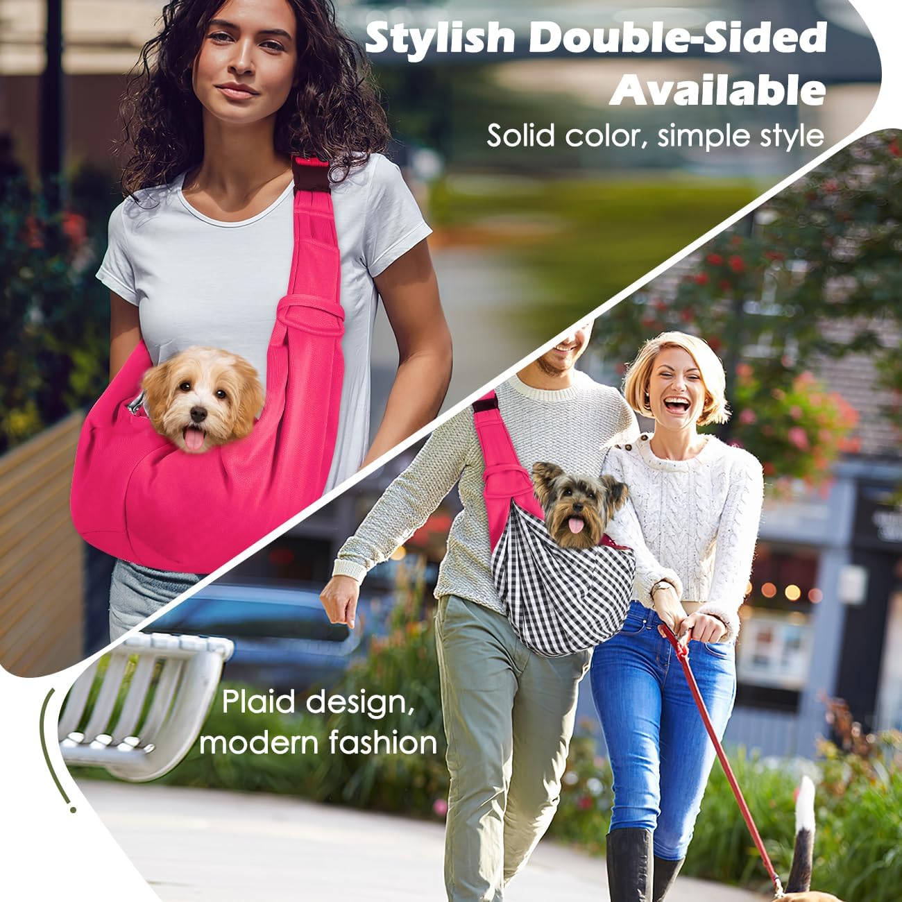 Pawaboo Small Dog Sling Carrier, Reversible Hands Free Dog Sling Carrier for Small Dogs and Cats, Puppy Sling Carrier with Adjustable Strap Buckle & Safety Harness, Puppy Essentials, Grey