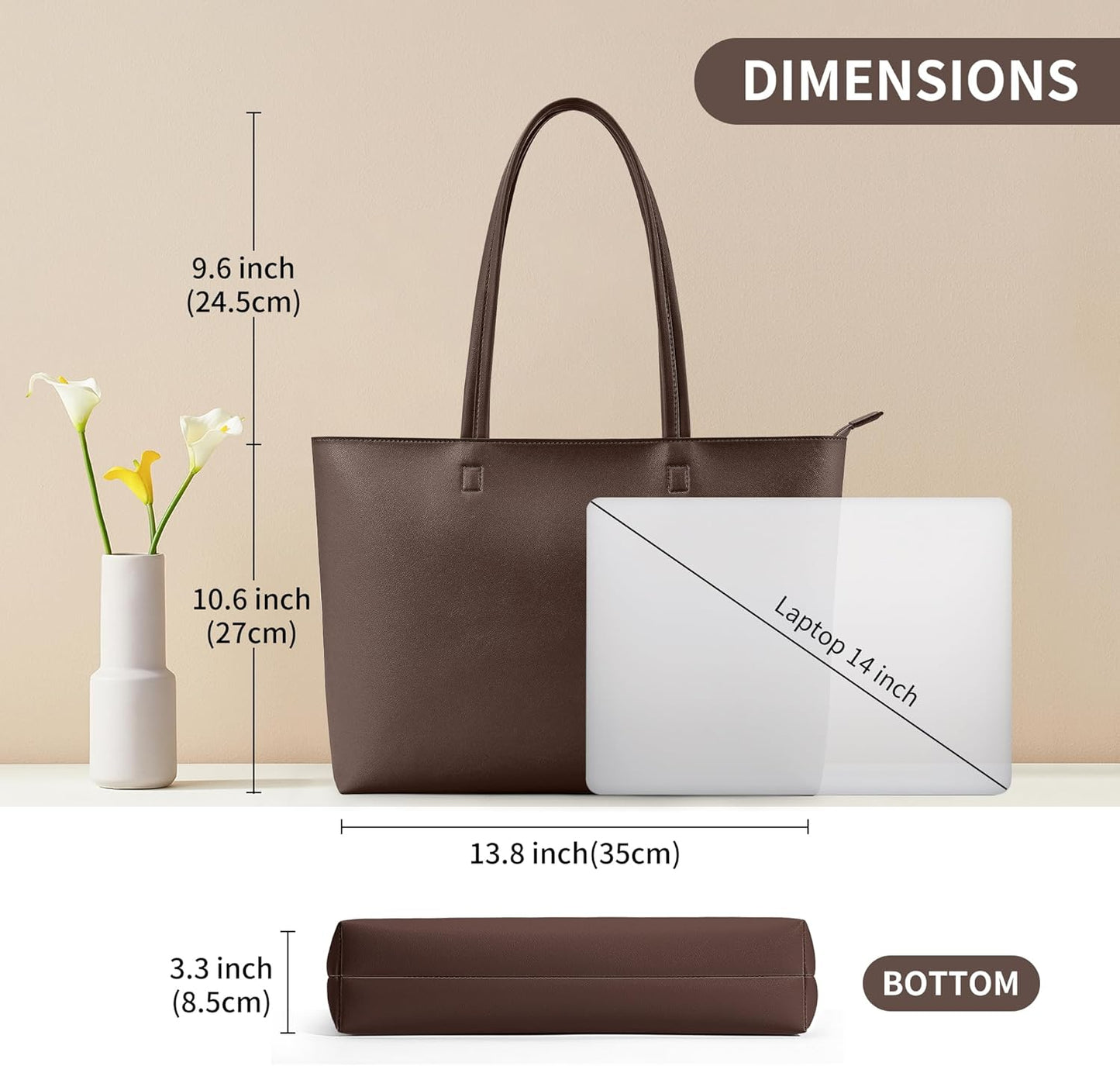 KALIDI Tote Bag Zipper Shoulder Bag Faux Leather Purses for Women Large Casual Handbag Work Dating College