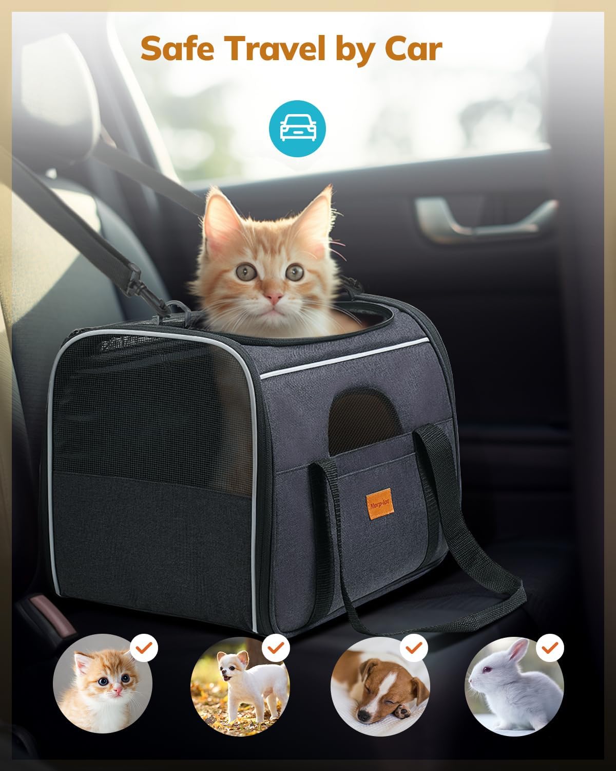 Morpilot Cat Carrier Soft - Portable Pet Carrier for Small or Medium Cats, Dogs and Puppy up to 14lbs, Airline Approved Dog Carrier with Safety Buckle - (Dark Gray)