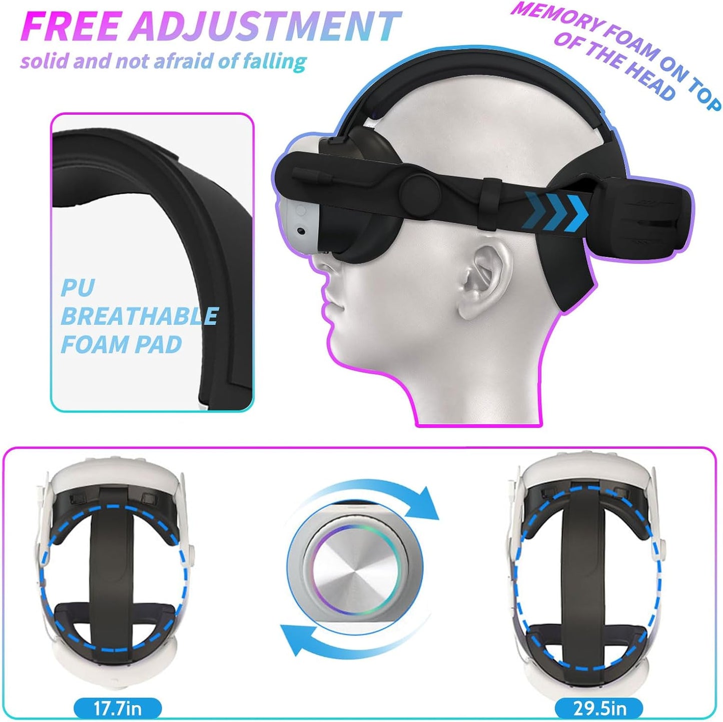 Crspexil Head Strap Battery Pack for Meta Quest 3, with Extended 12000mah Battery Pack,with RGB Light(Compatible with Meta Quest 3S)