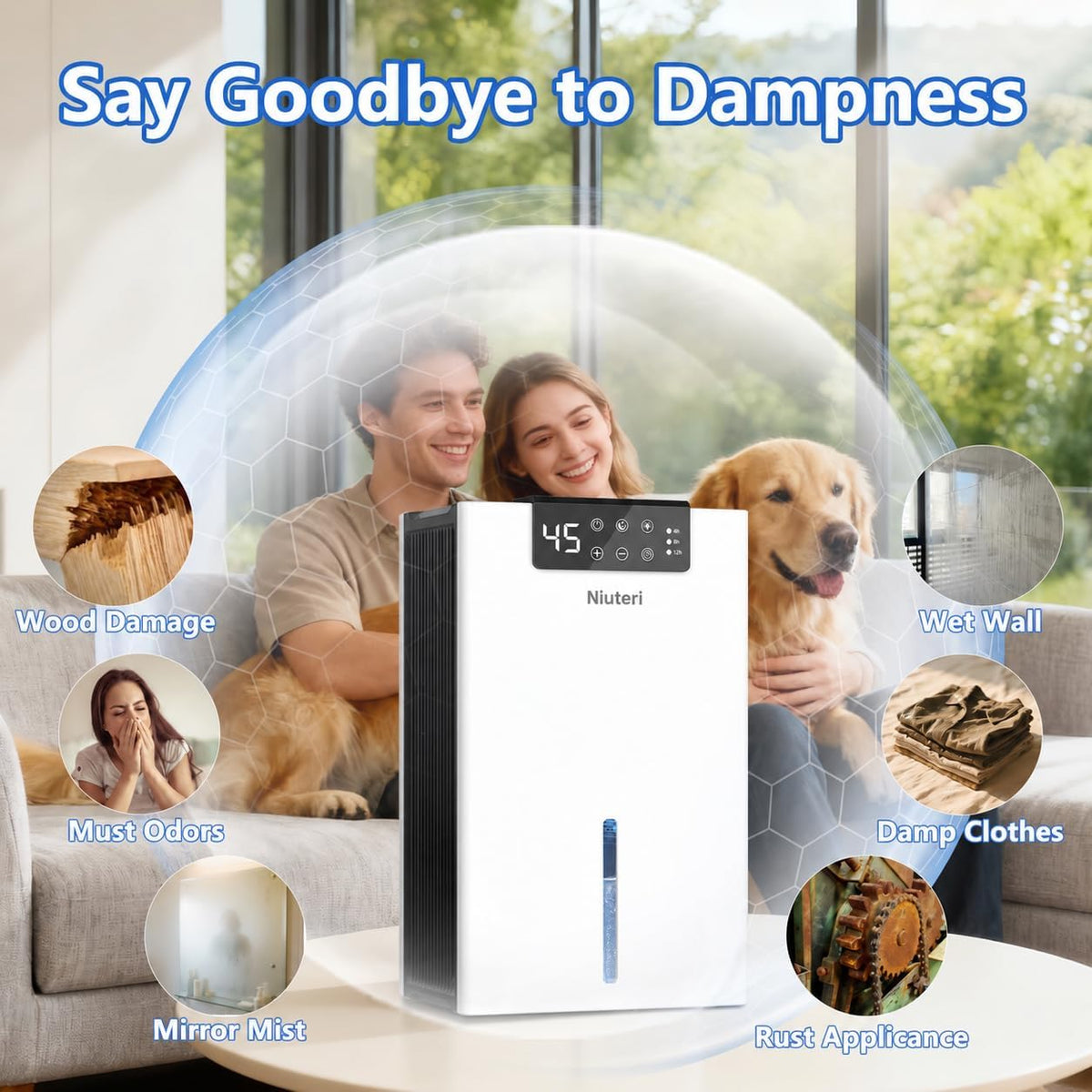 Dehumidifier, 1000Sq.Ft for Home, 98 OZ Dehumidifier for Basement, Quiet Dehumidifiers for Bedroom, Bathroom, RV. Dehumidifiers with Humidity Display, Drain Hose, Auto Shut-Off, Timer, White
