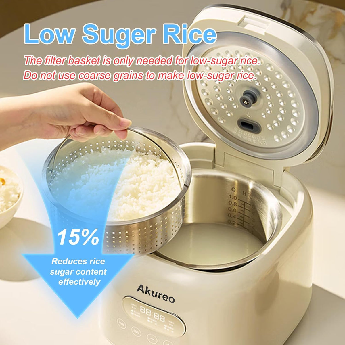 5 cup Low Suger Rice Cooker with 304 Stainless Steel Steamer Basket, 2.5L mini Small Rice Cookers, Smart Control Multifunction,Cooking & Warmer