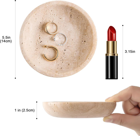 Natural Travertine Ring Dish Jewelry Tray for Women, Marble Trinket Dish for Keys and Earrings, Small Nightstand Organizer, Beige Travertine Gift for Mother’s Day - PuriLite