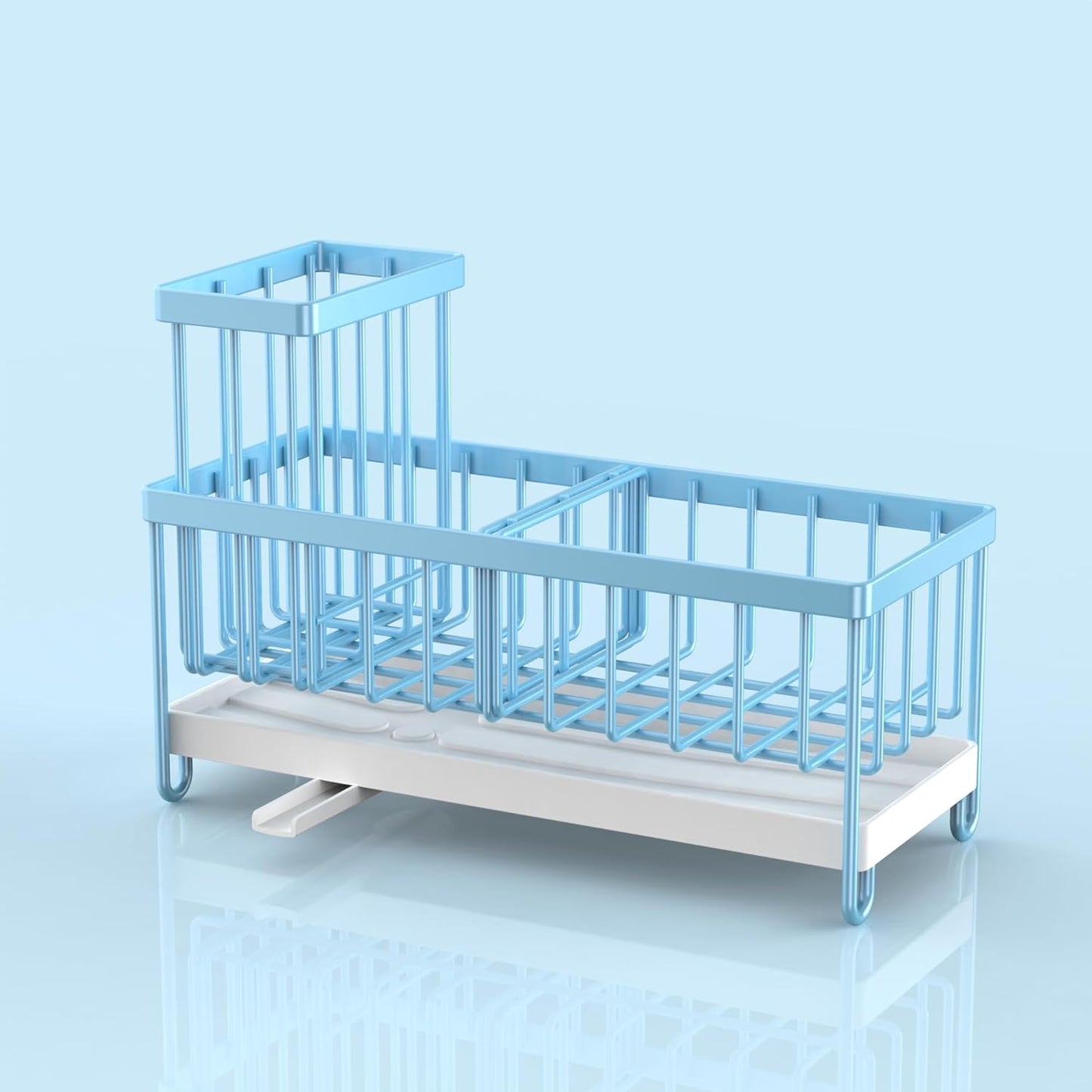 Cisily Sponge Holder for Kitchen Sink, Sink Caddy with High Brush Holder, Organzier Rustproof 304 Stainless Steel Dish Organizer Divider, Soap Dispenser Storage (Black)