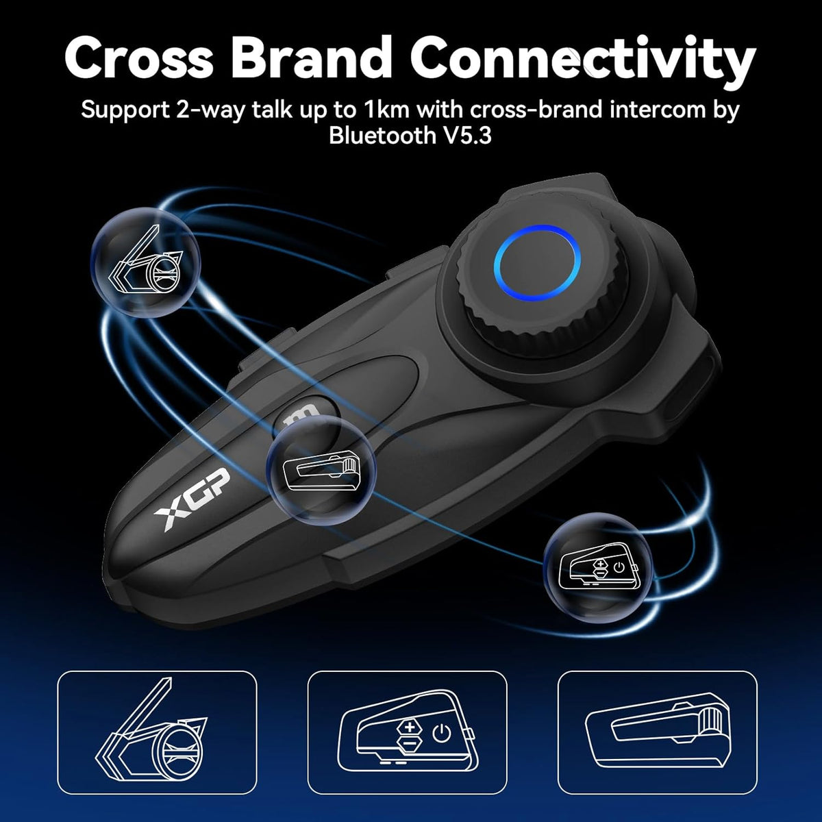 XGP X10 Mesh Motorcycle Bluetooth Headset – 10 Riders Group Intercom 3000m Range, Bluetooth 5.3 Helmet Communication System with Audio Multitasking, Music Sharing & IP67 Waterproof (2 Pack) - PuriLite