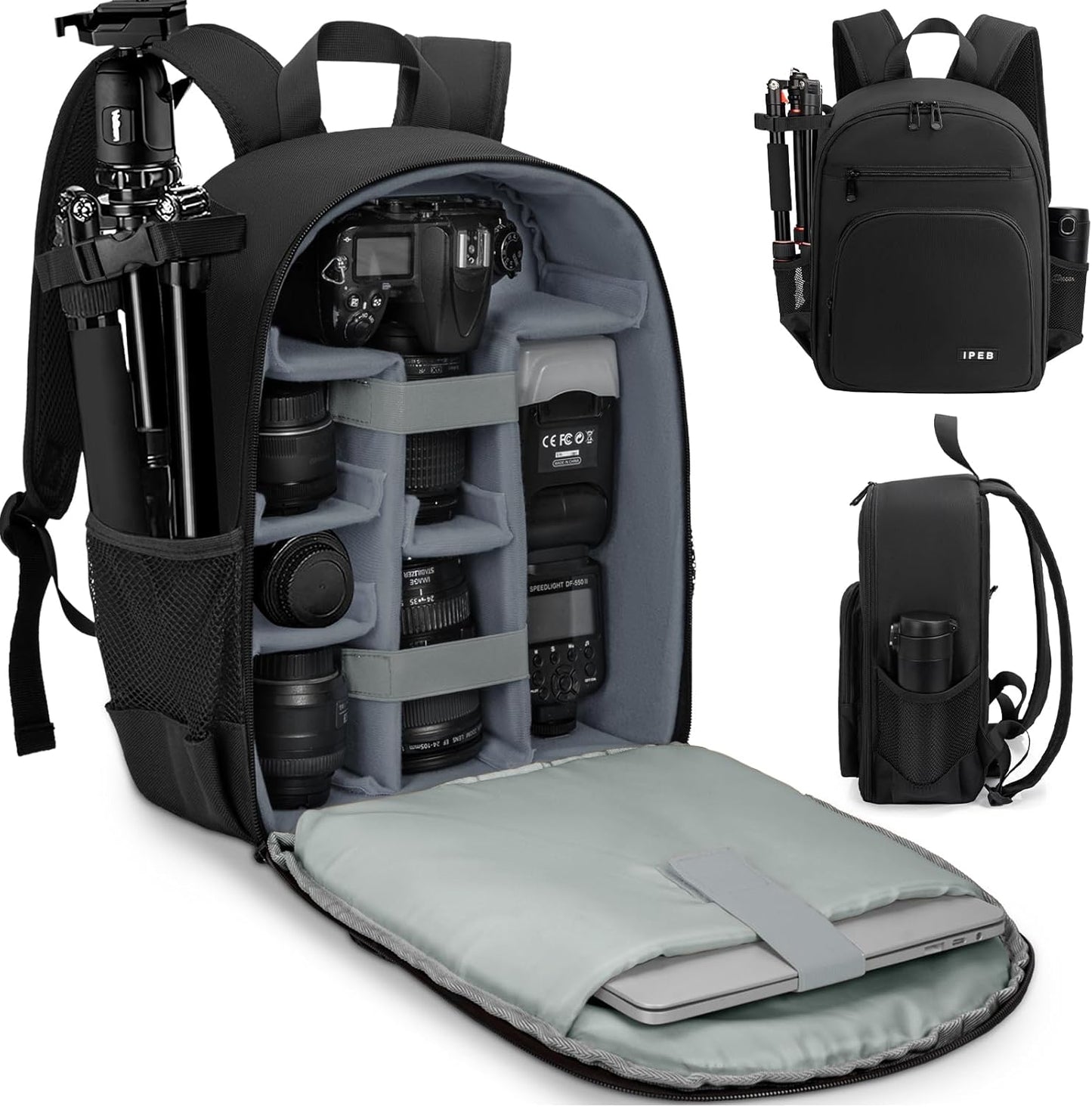 IPEB Camera Backpack Bag with Tripod Holder Water Resistant Camera Cases Photography Backpack Anti-Theft for DSLR Camera