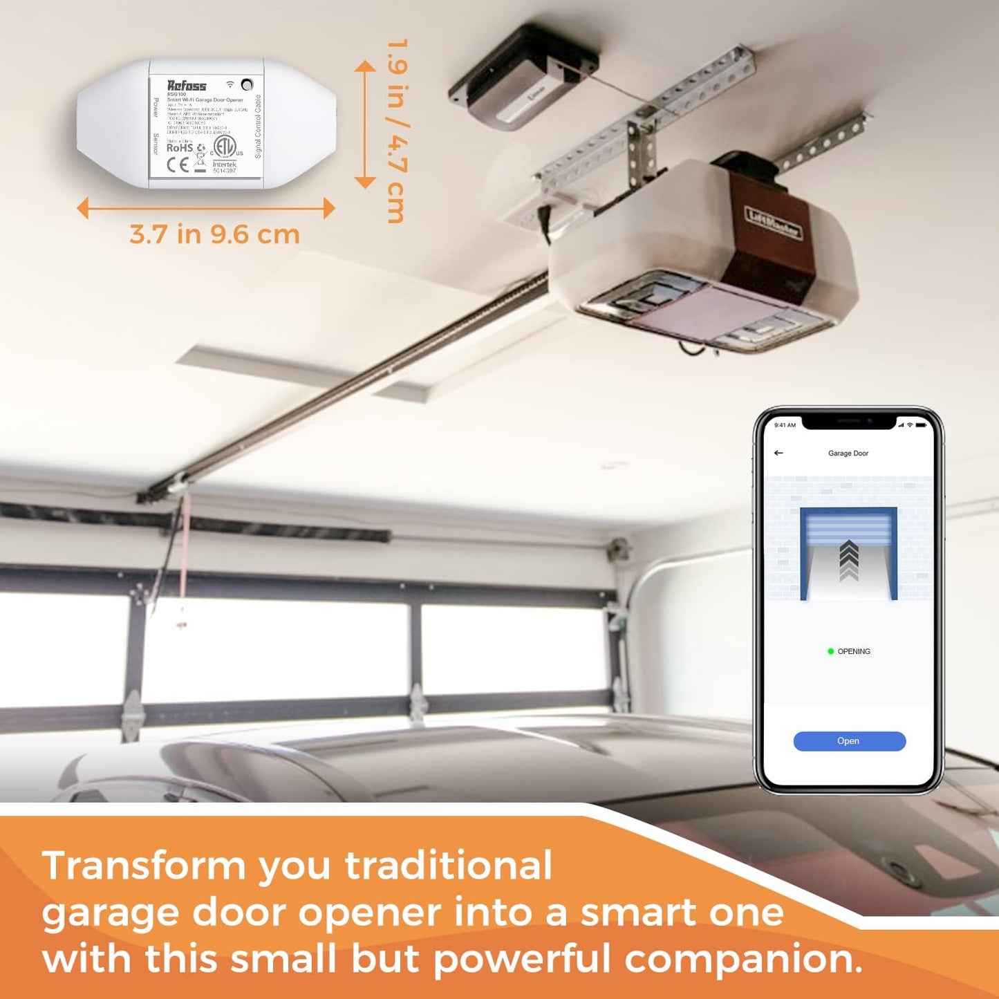 Refoss Smart Wi-Fi Garage Door Opener, APP Control, Compatible with Alexa, Google Assistant, ๐ก๐ผ ๐๐๐ฏ Needed