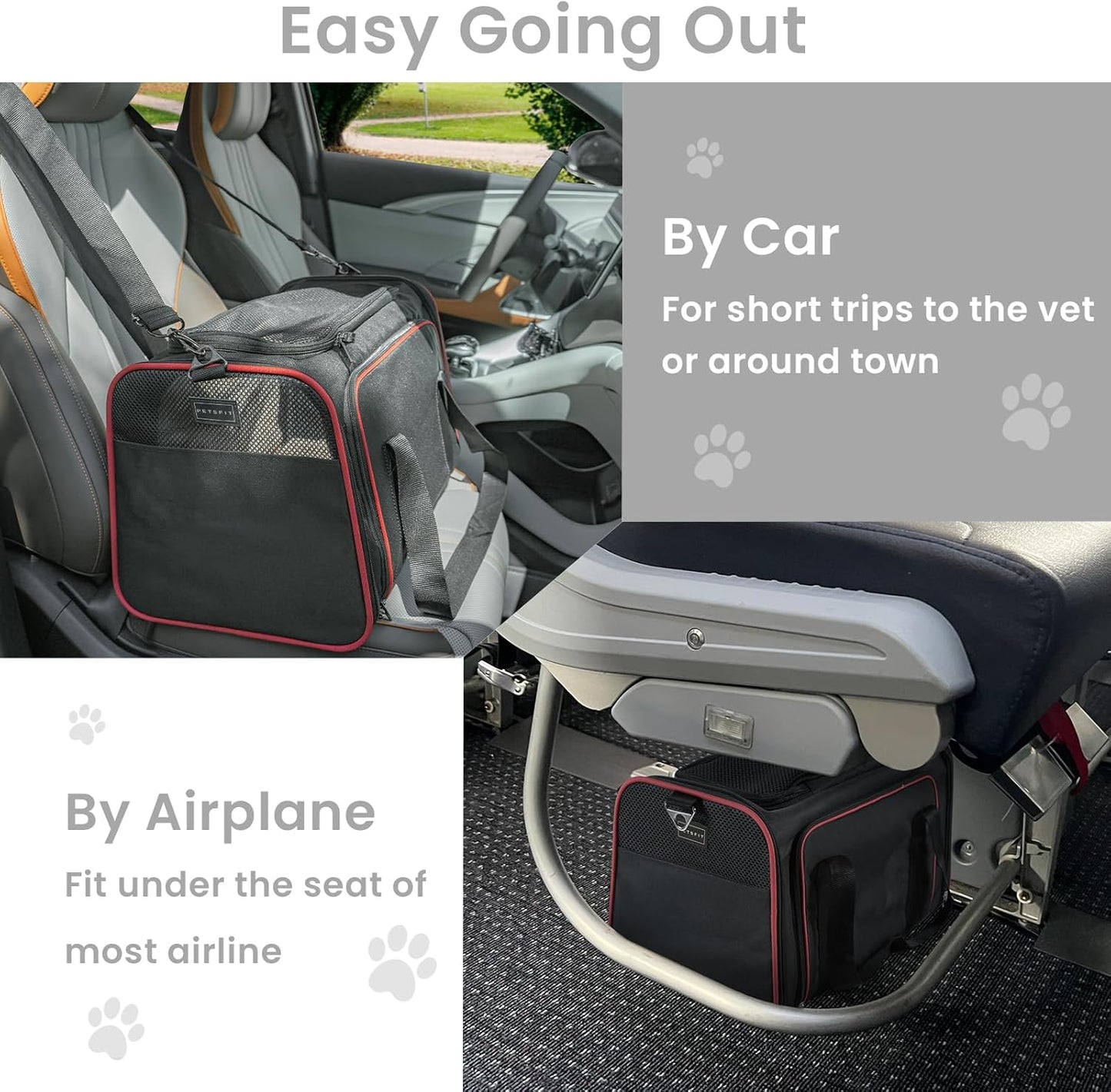 Petsfit Expandable Cat Dog Carrier Airline Approved, 17" L x 11" W x 11" H Soft-Sided Portable Pet Travel Carrier for Kitten, Puppy, Removable Soft Plush Mat and Pockets, Auto-Locking Zippers