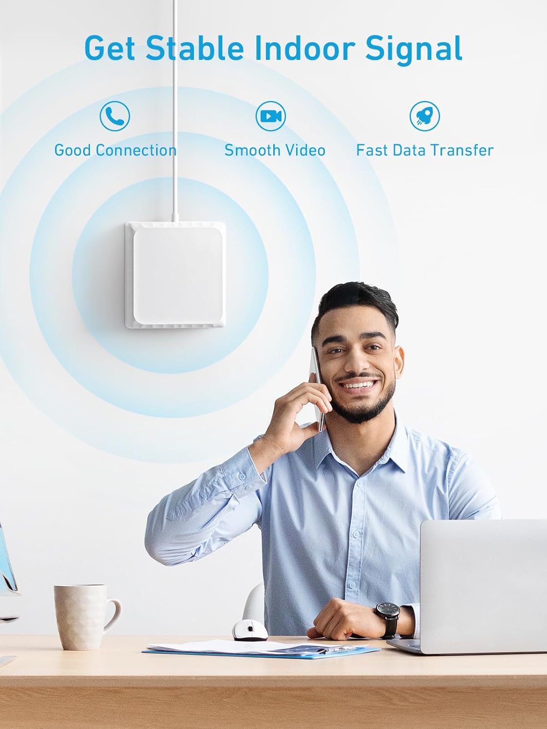 ANNTLENT Cell Phone Signal Booster for House 3G 4G LTE 5G Compatible with All Carriers on Band 25/2/66/4/7/5/12/17, Cell Booster with Omni Antenna and LCD Display, APP Adjust | ISED Approved