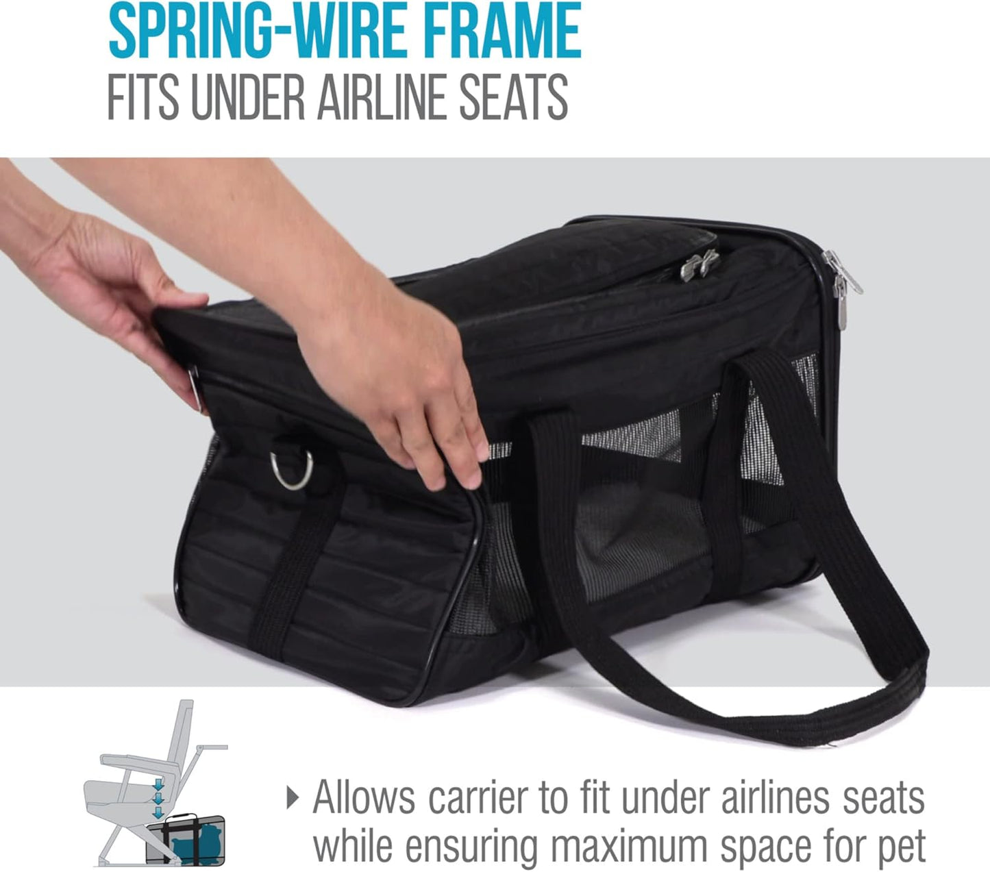 Sherpa Original Deluxe Travel Bag Pet Carrier, Airline Approved & Guaranteed-On-Board - Mesh Panels & Spring Frame, Locking Safety Zippers, Machine Washable Liner - Charcoal Gray, Medium