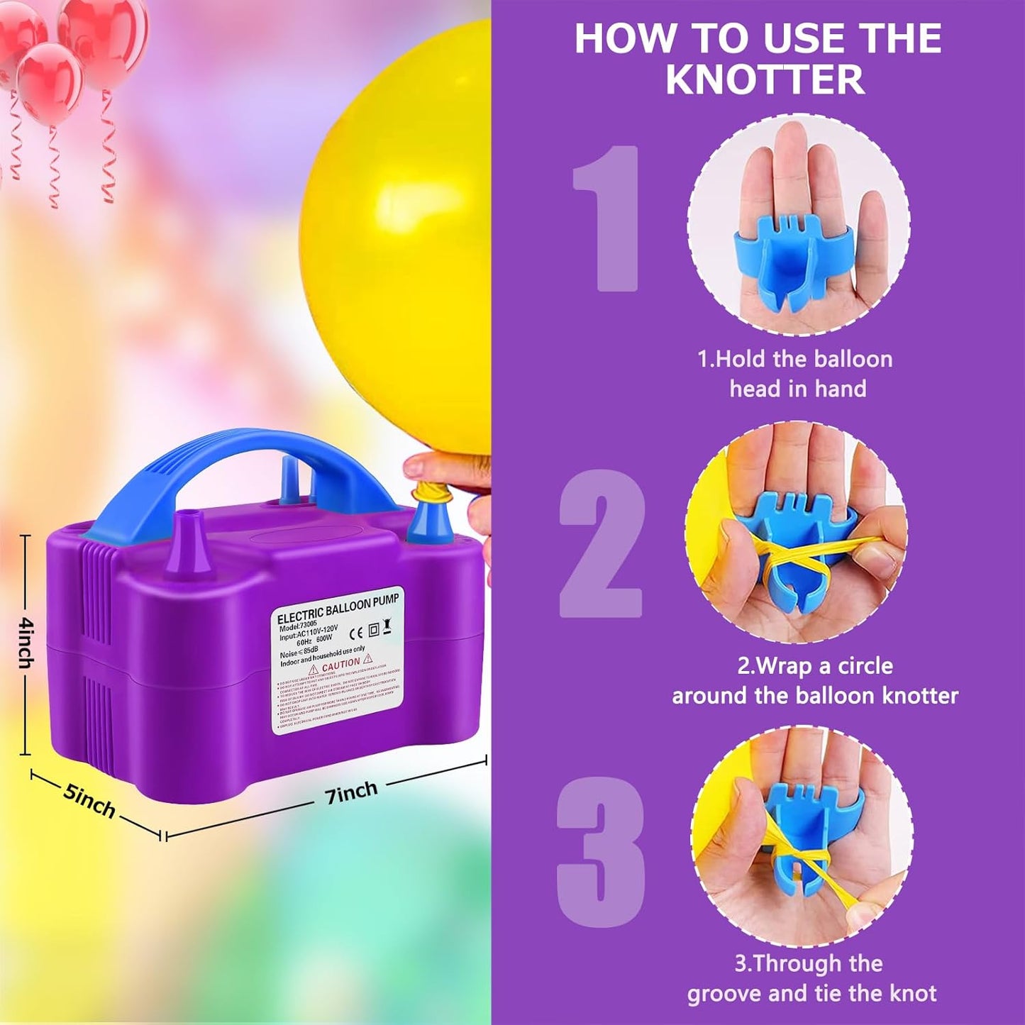 Electric Balloon Pump,Balloon Inflator, Dual Nozzle Electric Air Pump,Balloon Pump Balloons Blower 110V 600W for Party Decoration with Gifts:2 Balloon Tying Tools (Rose red)