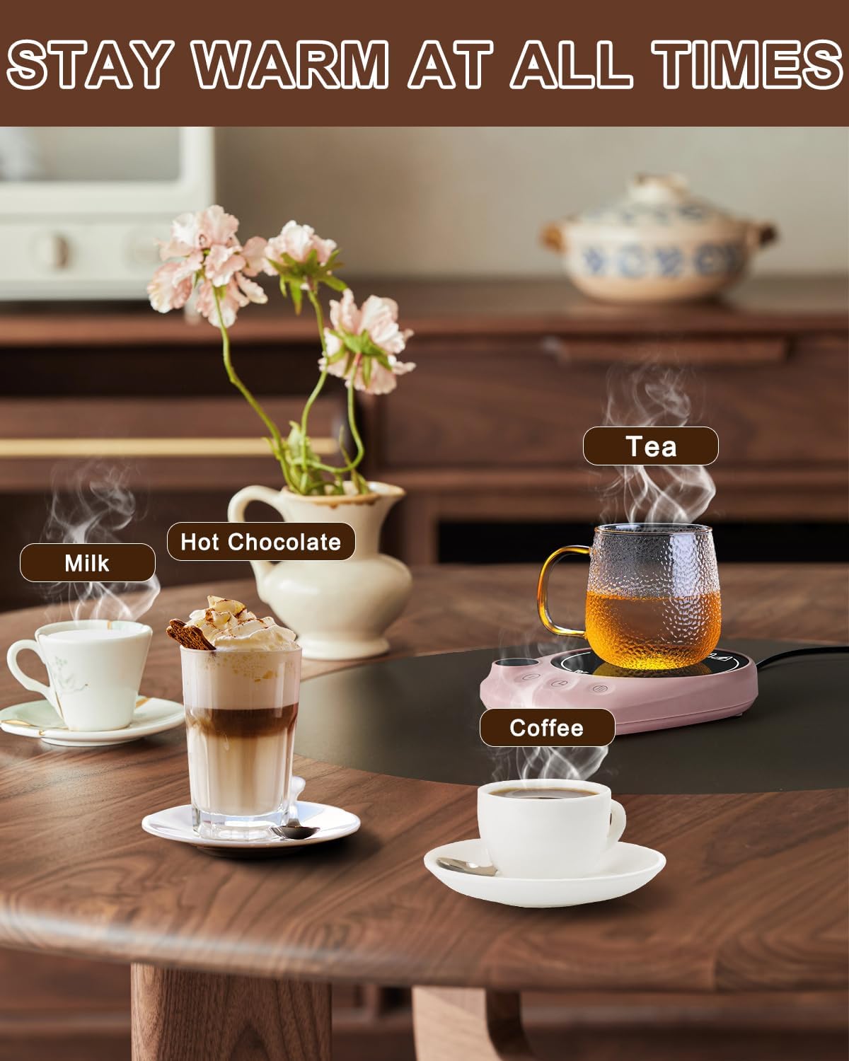 MYMULIKE Mug Warmer, Coffee Mug Warmer for Desk with 4 Temperature Settings (55℃/65℃/75℃/85℃), Coffee Warmer with Auto Shut Off, 1-12 Hour Timer, Desk Accessories for Office/Home
