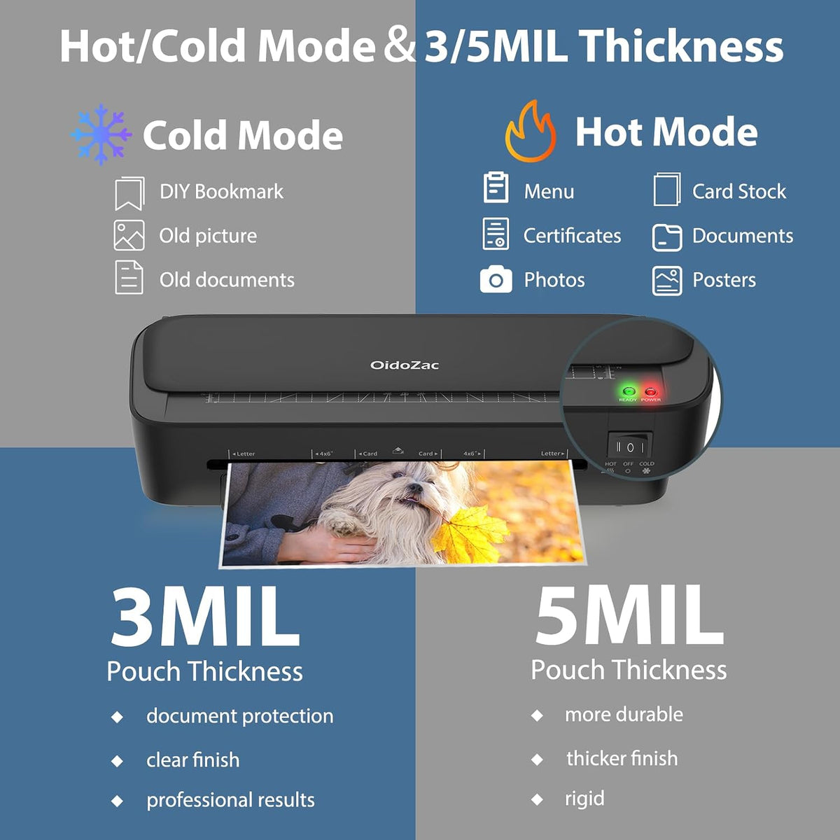 Laminator Machine, 11 in 1 Laminating Machine with 36 Laminating Sheets, A4/Letter Size Desktop Thermal Laminator 2 Temperature Modes 3 Cutters Built-in Paper Trimmer for Office School Home
