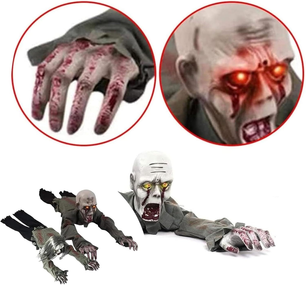 Sound Activated Crawling Mummy Halloween Decoration, Skeleton Face Prop,A