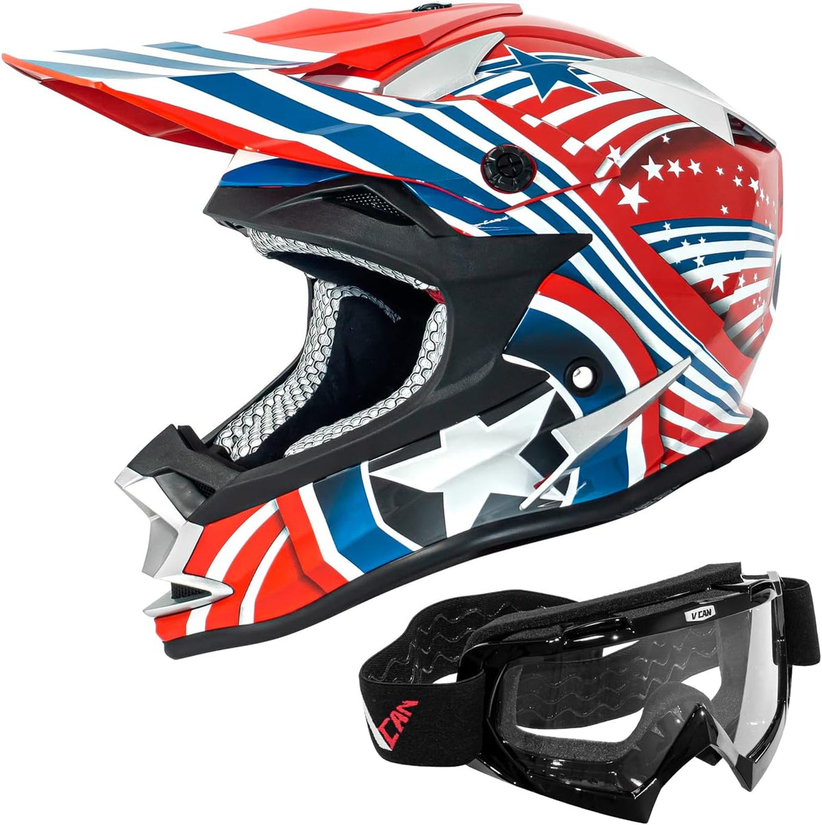VCAN VX38 Adults ATV Motorcross Offroad Dirt Bike Motorcycle Downhill Helmet with Goggle DOT Approved - PuriLite
