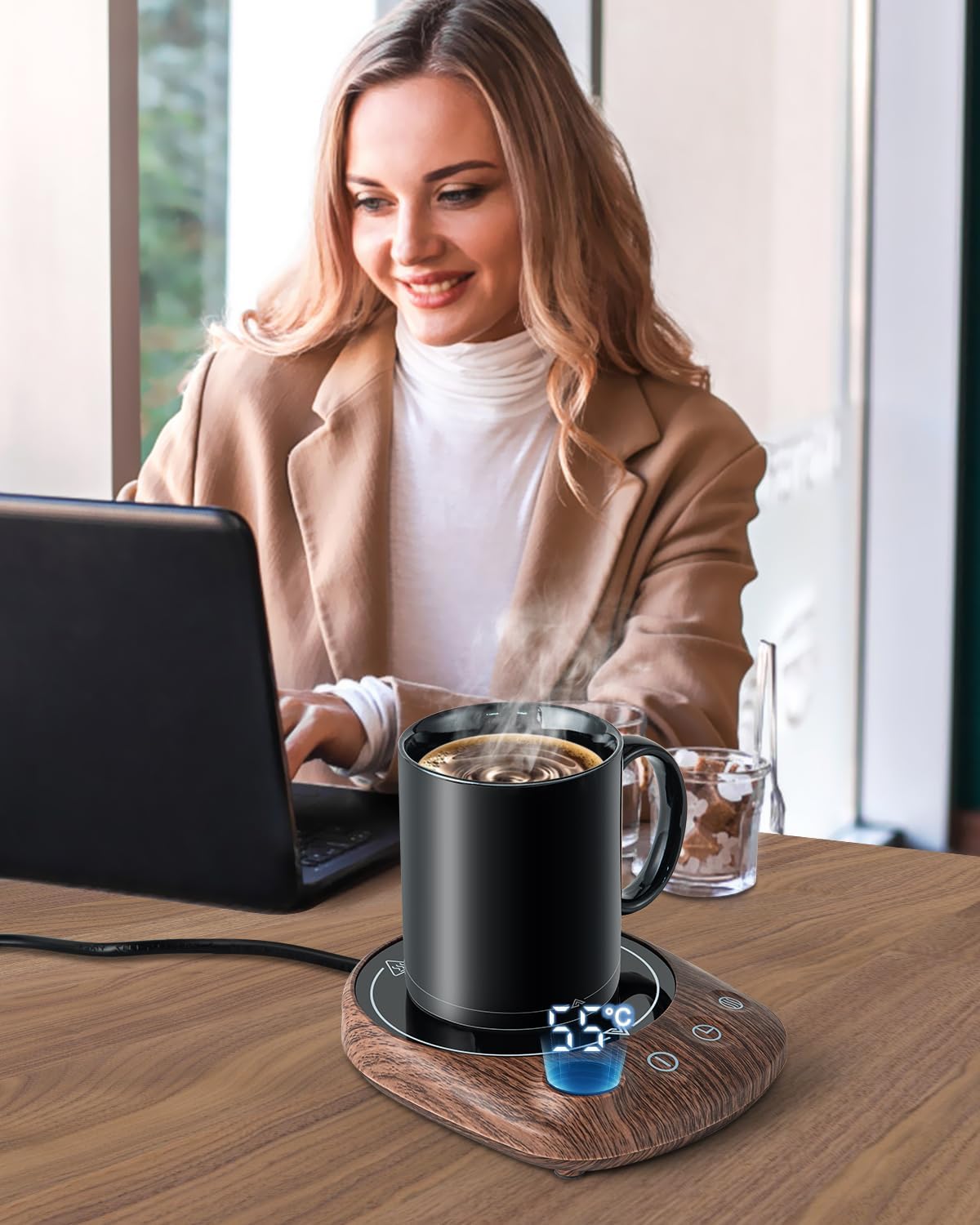 MYMULIKE Mug Warmer, Coffee Mug Warmer for Desk with 4 Temperature Settings (55℃/65℃/75℃/85℃), Coffee Warmer with Auto Shut Off, 1-12 Hour Timer, Desk Accessories for Office/Home