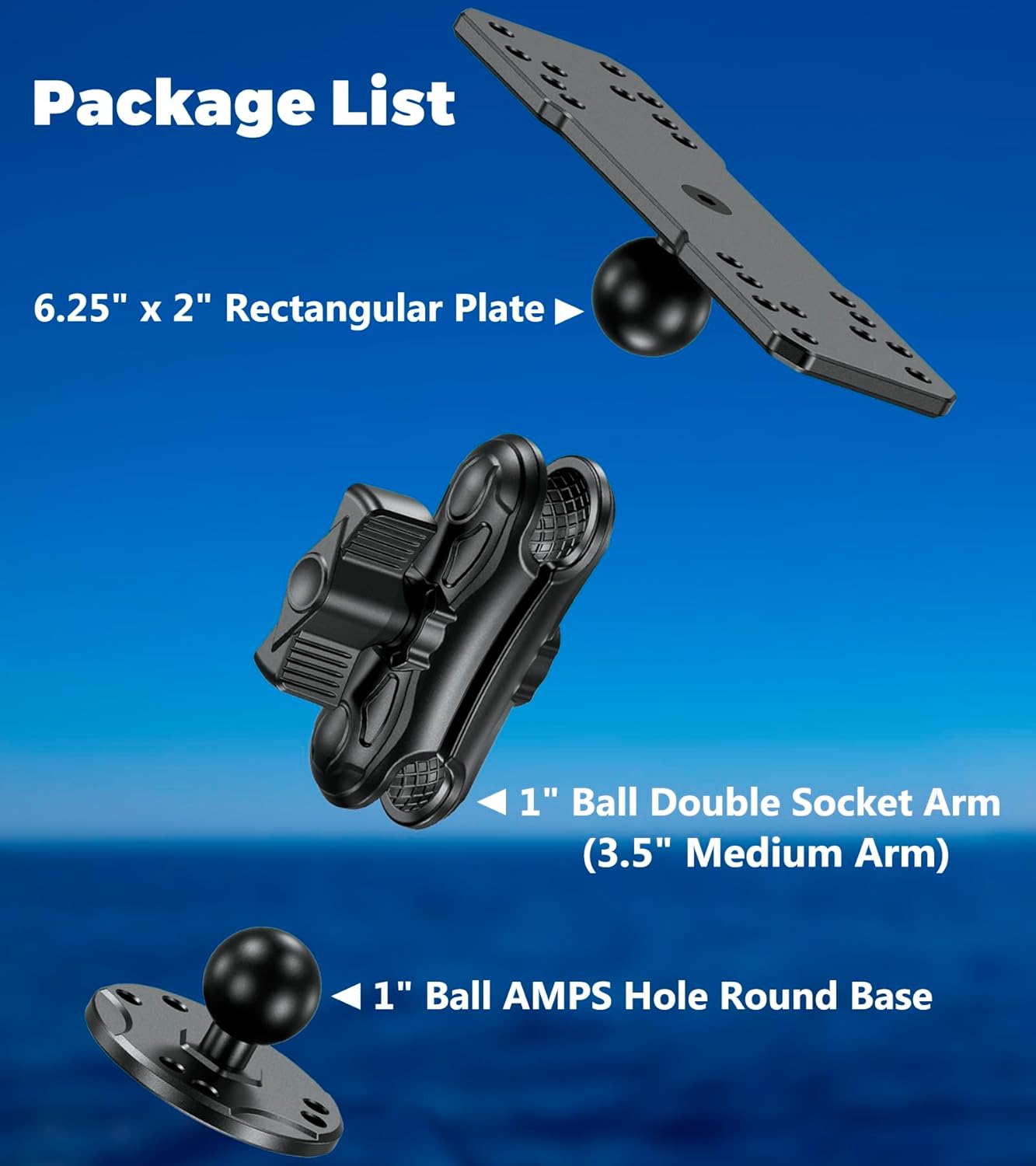 VAZESWIN Aluminum Alloy Fish Finder Mount with B Size 1" Ball Rectangle Plate & Round Base, 3.5" Medium Arm Marine Electronic Mount Compatible with Garmin, Lowrance, Humminbird, Raymarine and More