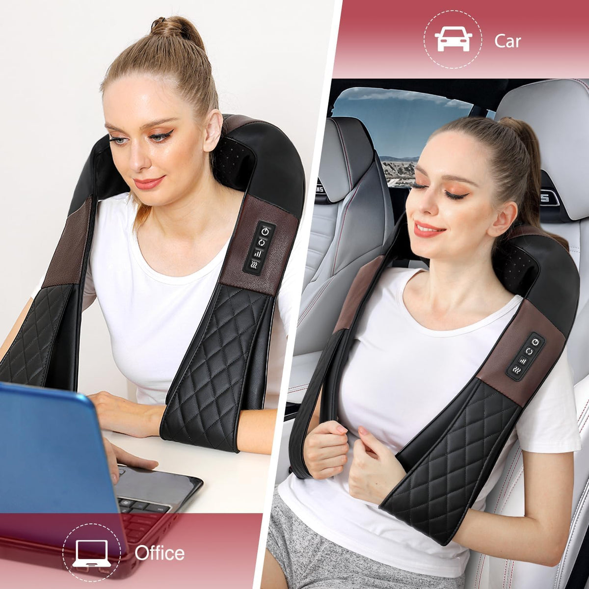 Neck Massager with Heat, Shiatsu Back Neck and Shoulder Massager - Gifts for Women/men/Mom/Dad - Electric Deeper Tissue 4D Kneading Massage, Use at Home, Office, Car - PuriLite