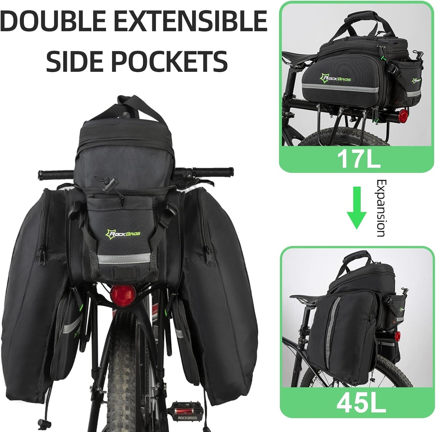 ROCKBROS Bike Panniers for Bicycle, Bike Trunk Bag Rear Bike Rack Bag for Travel Bicycle eBike Accessories Cargo Carrier Bag
