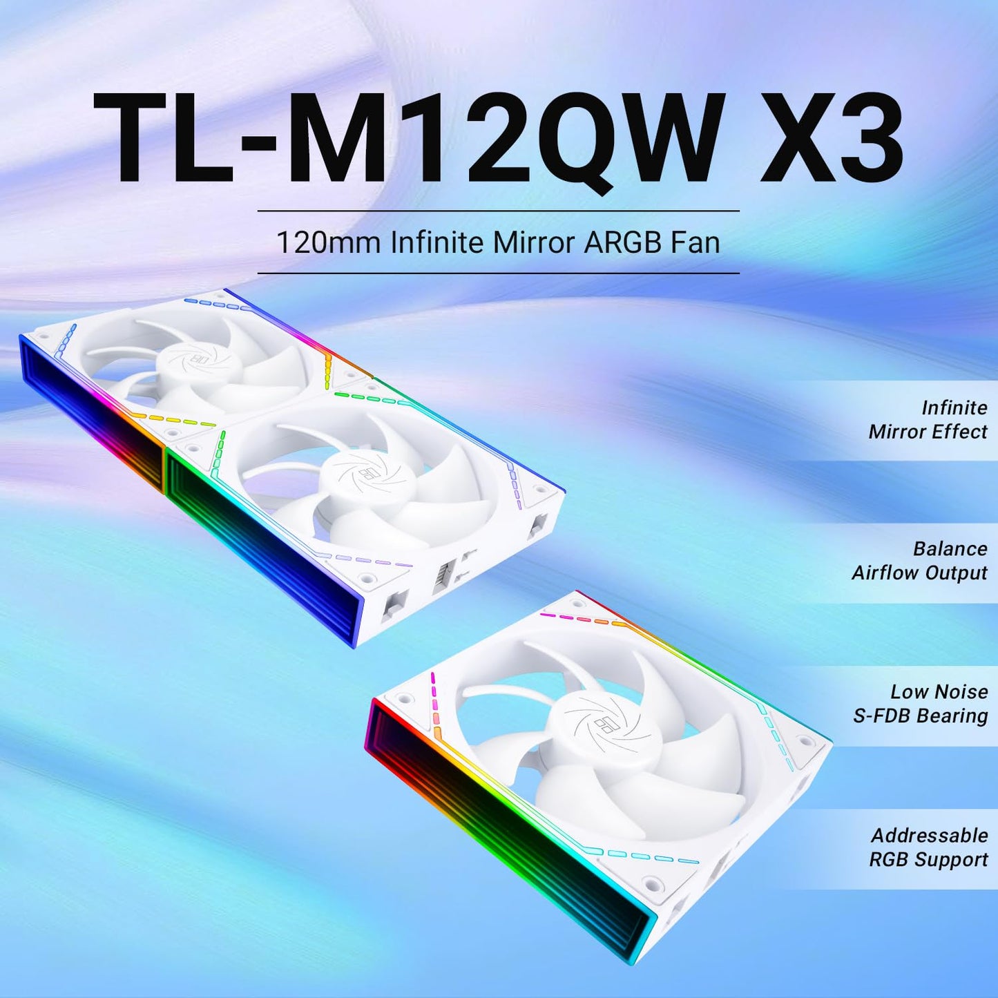 Thermalright TL-M12QR X3 Case Fan, CPU Cooler Comes with ARGB Mirror Light Effect,PC PWM Silent Cooling with 1500RPM Speed,Reverse CPU Cooler Fan (120mm, Black)