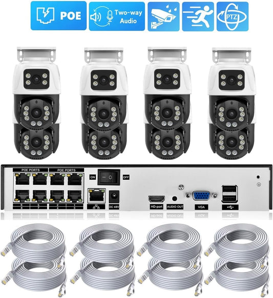 H.265 8CH 4CH 6MP POE NVR Kit Security Camera System | Dual Lens PTZ 2 Way Audio IP Camera Outdoor Video Surveillance Set(1T,8CH NVR 8pcs Cam kit)