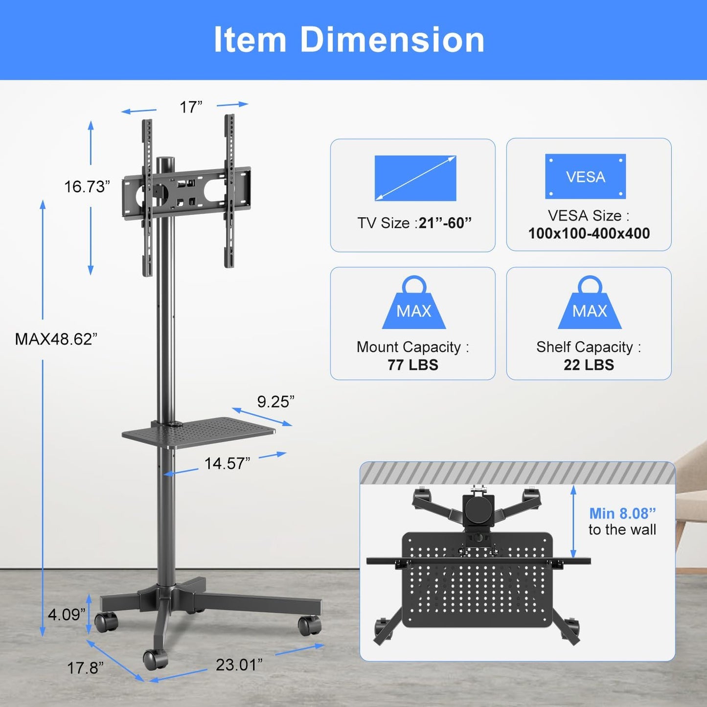 Suptek Universal TV Stands, Table Top TV Stand, Pedestal TV Stand for Most 17"-55" Screens, Height Adjustable TV Base Stand with Tempered Glass Base and Wire Management, Hold up to 40kg, VESA 75/400mm