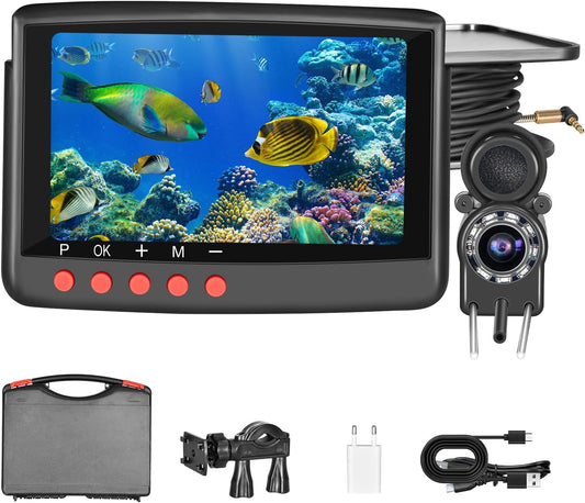 Underwater Fishing Camera Fish Finder, Portable Fish Camera with 5 Inch 4K Display, IR Night Vision, 220° Ultra Wide Angle, Waterproof Fish Depth Finders for Ice Lake Sea Boat Kayak Fishing