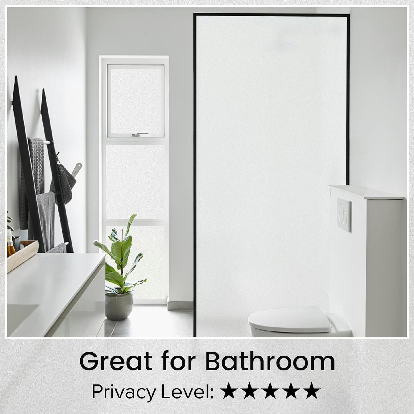 rabbitgoo Window Films for Privacy, Static Cling Frosted Glass Sticker, Non-Adhesive Privacy Film Sun Blocking Window Covering Frosting Vinyl Bathroom Sliding Glass Door, 44.5 x 200cm, Pure Frosted