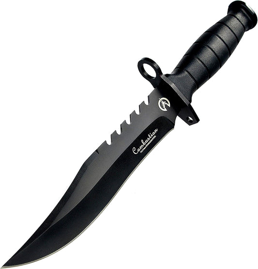 Fixed Blade Camping Knife, Hunting Knife with Nylon Sheath in Non-Slip Handle and High Carbon Stainless Steel Black Blade, Tactical Tools for Outdoor Hiking, Fishing, Carving, Diving, Bowie Combat Knife Everyday Carry