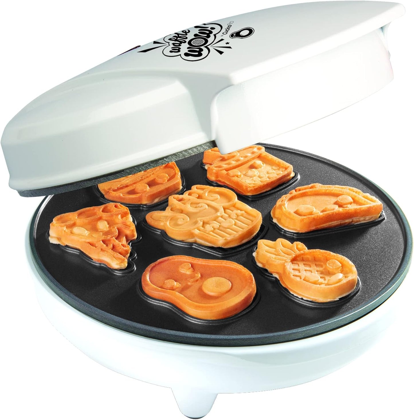 Kawaii Fun Snacks Mini Waffle Maker - 7 Different Food Emoji Designs Featuring an Avocado, Pizza, Ramen, Taco & More - The Cool Electric Waffler Gift for Amazing Kid's Breakfasts and Holiday Gifts