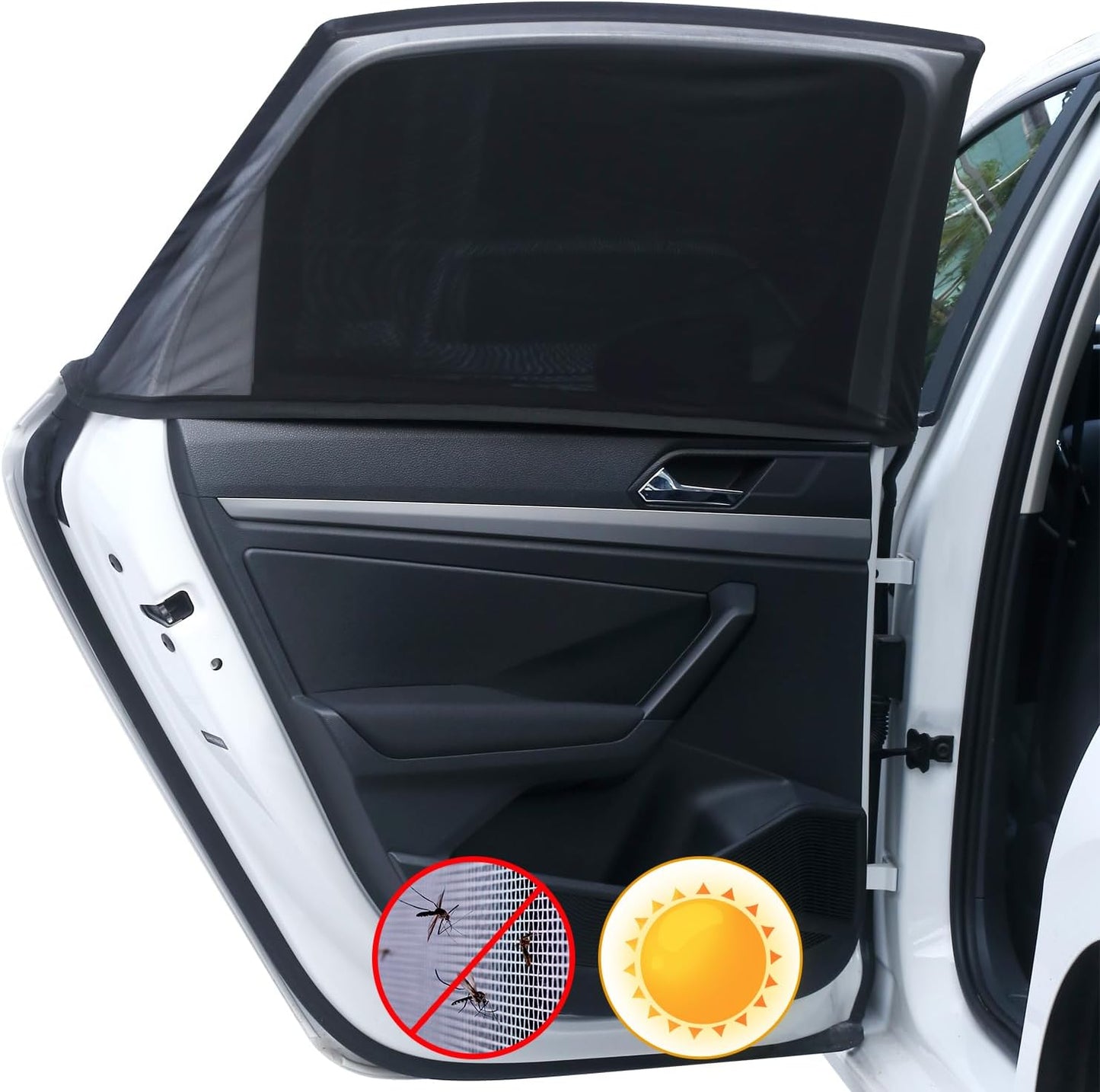 Car Window Shades,Highly Elastic Universal Car Rear Side Window Screen Mosquito Net Covers for 96% of Cars SUVs,Anti-Sun Glare, Reduce UV Rays, Privacy Protection(2 Pack)
